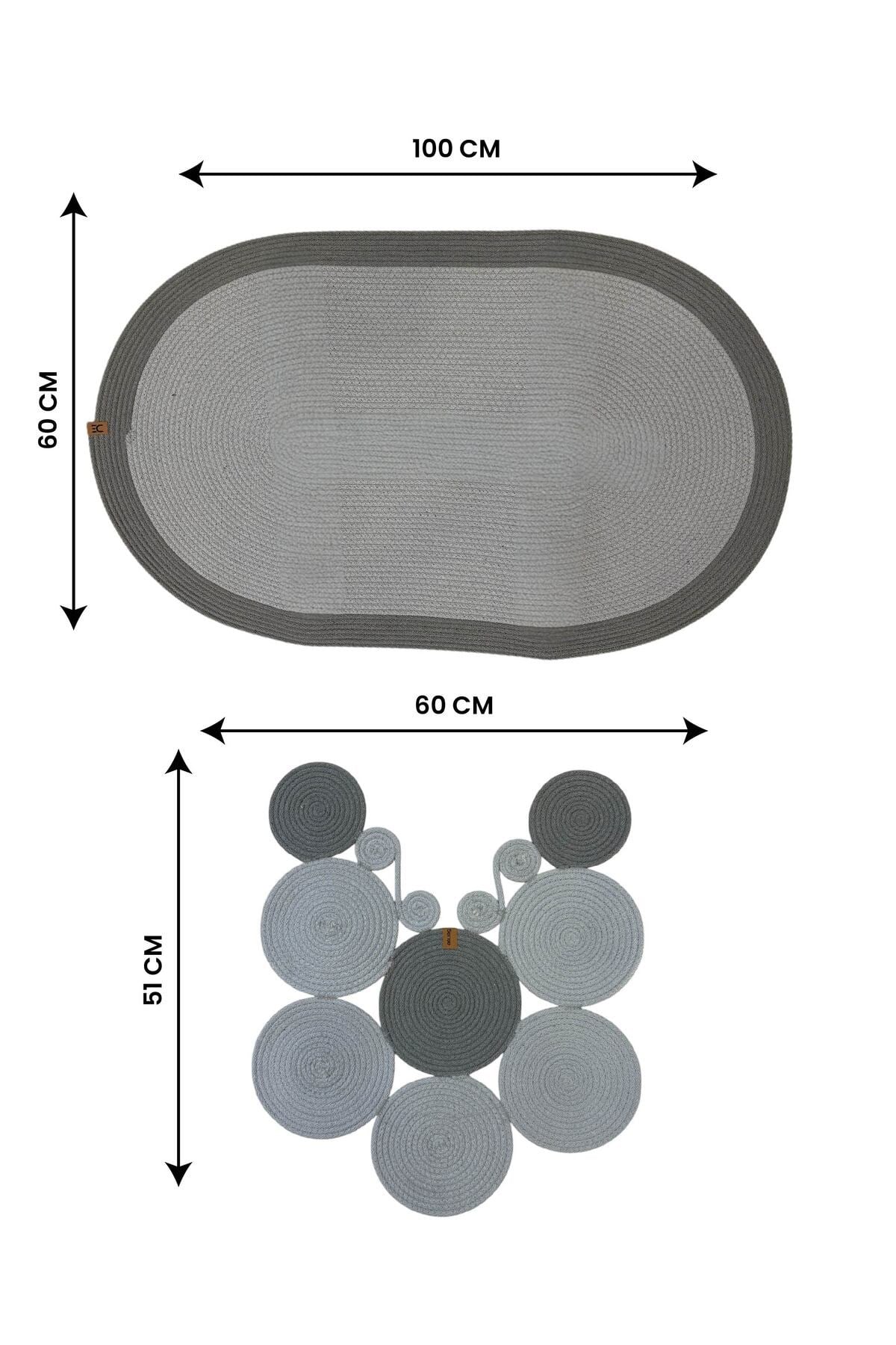 Banyo Paspas Seti 2'li Oval Model (60x100 ve 51x60 cm) | Modern Tarz Hasır Görünümlü