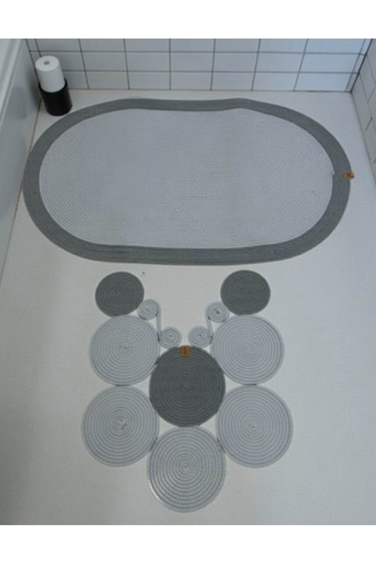 Banyo Paspas Seti 2'li Oval Model (60x100 ve 51x60 cm) | Modern Tarz Hasır Görünümlü
