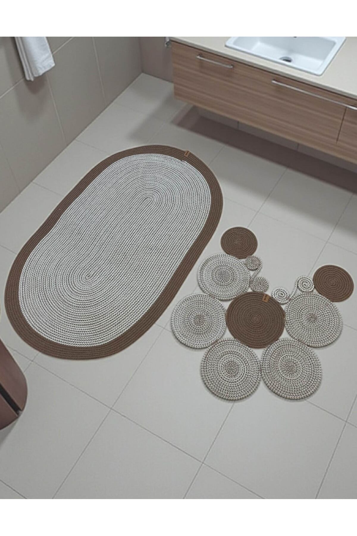 Banyo Paspas Seti 2'li Oval Model (60x100 ve 51x60 cm) | Modern Tarz Hasır Görünümlü