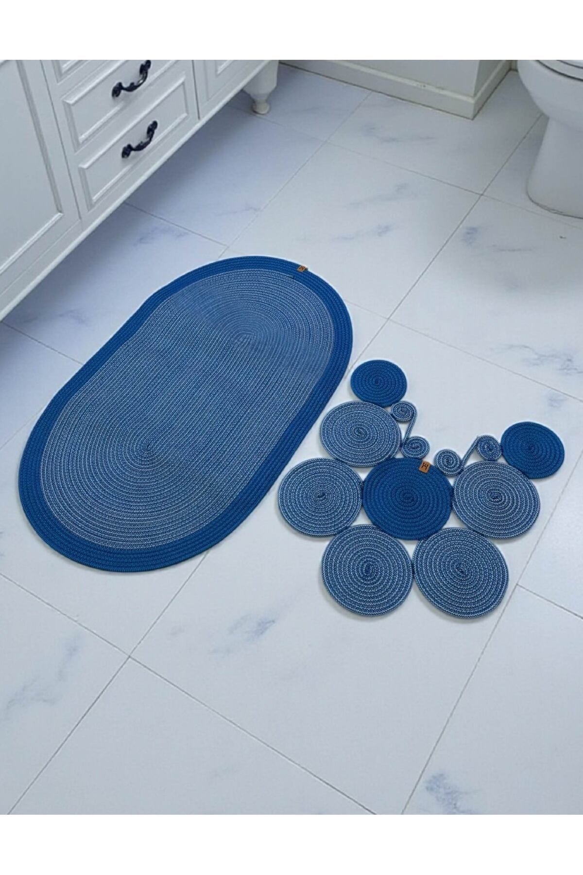 Banyo Paspas Seti 2'li Oval Model (60x100 ve 51x60 cm) | Modern Tarz Hasır Görünümlü