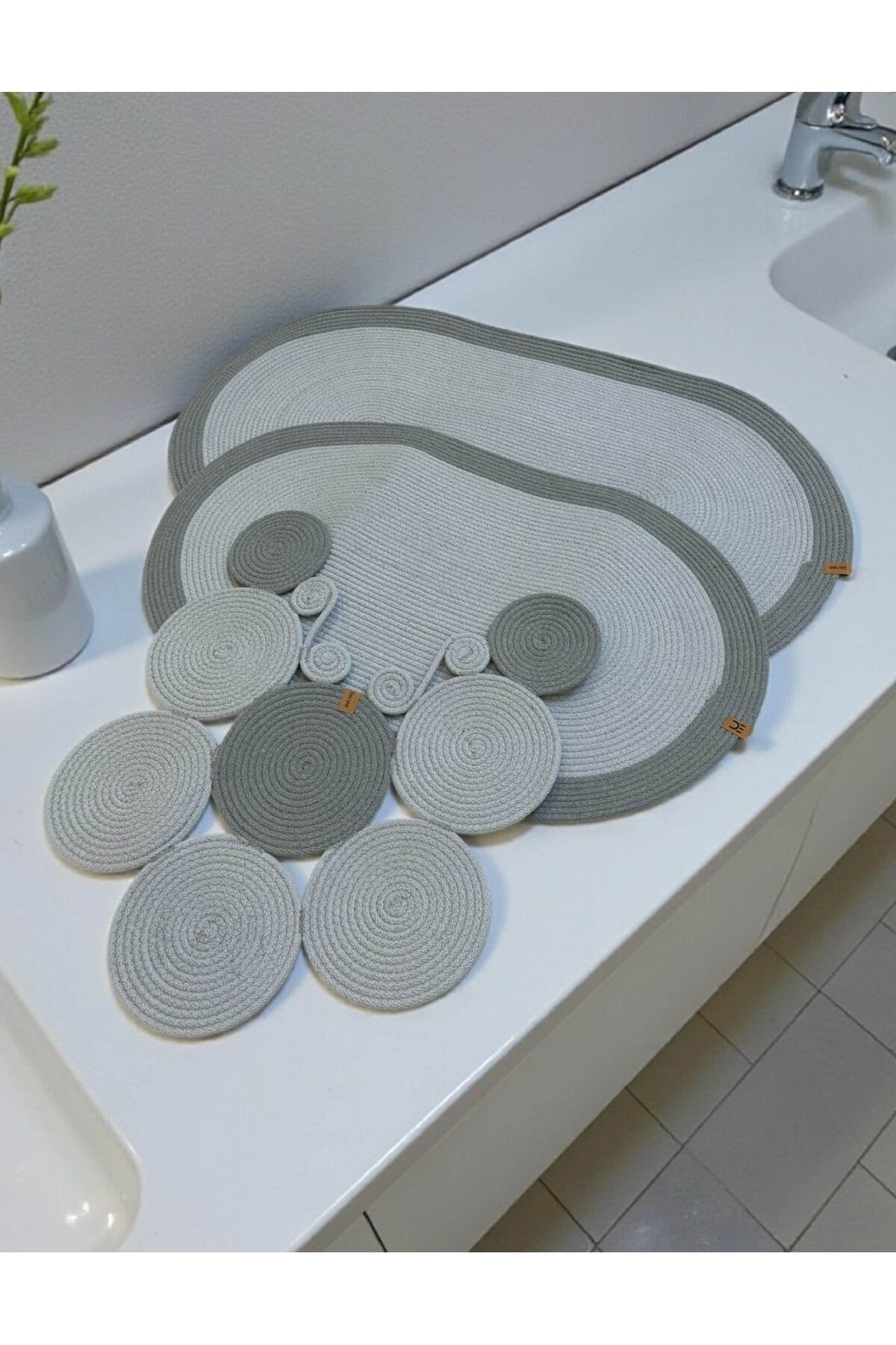 Banyo Paspas Seti 3'lü El Yapımı Oval (60x100, 50x90, 51x60 cm) | Modern Tonlar Dekoratif Paspas