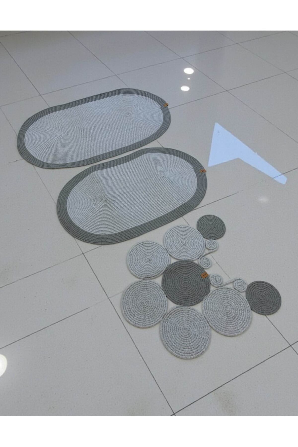 Banyo Paspas Seti 3'lü El Yapımı Oval (60x100, 50x90, 51x60 cm) | Modern Tonlar Dekoratif Paspas