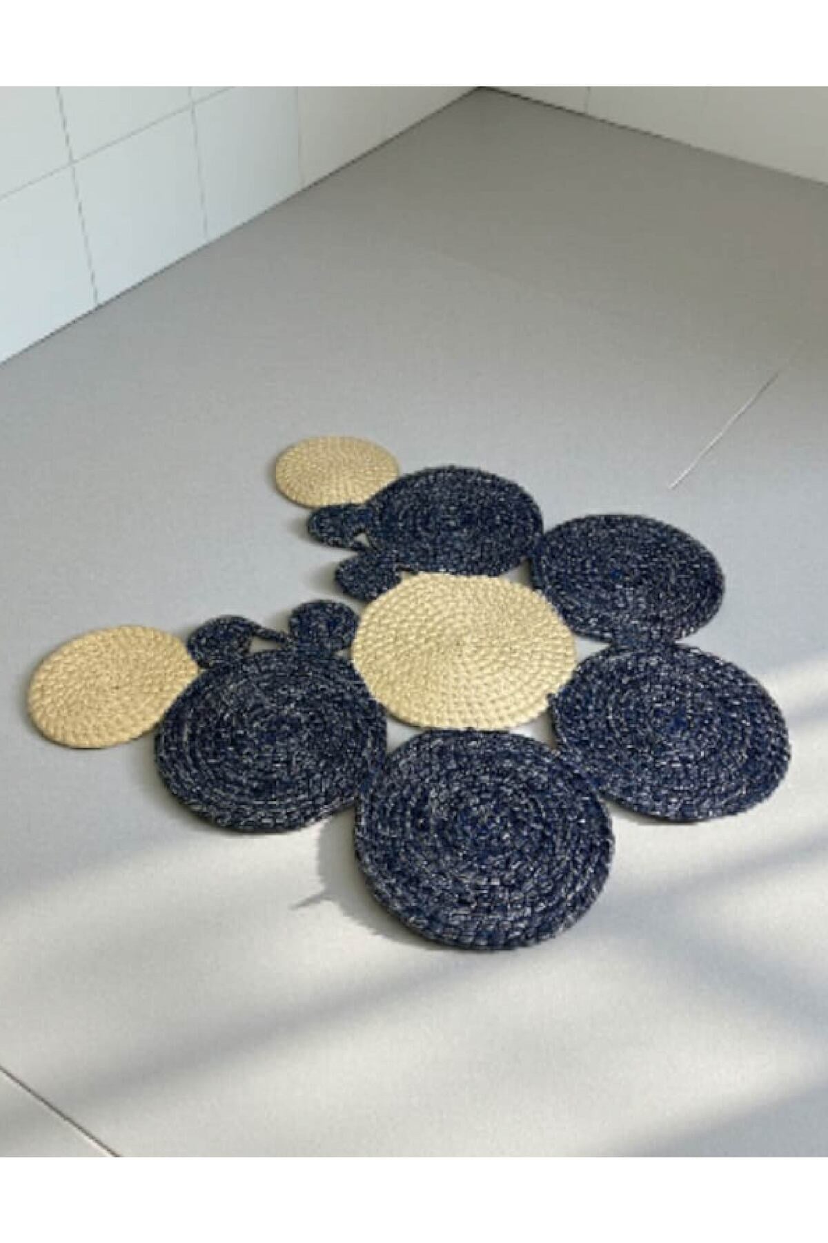 Banyo Paspası Örgü Dokulu Yuvarlak Form 51x60 cm – Özel Desenli Çok Parçalı Model