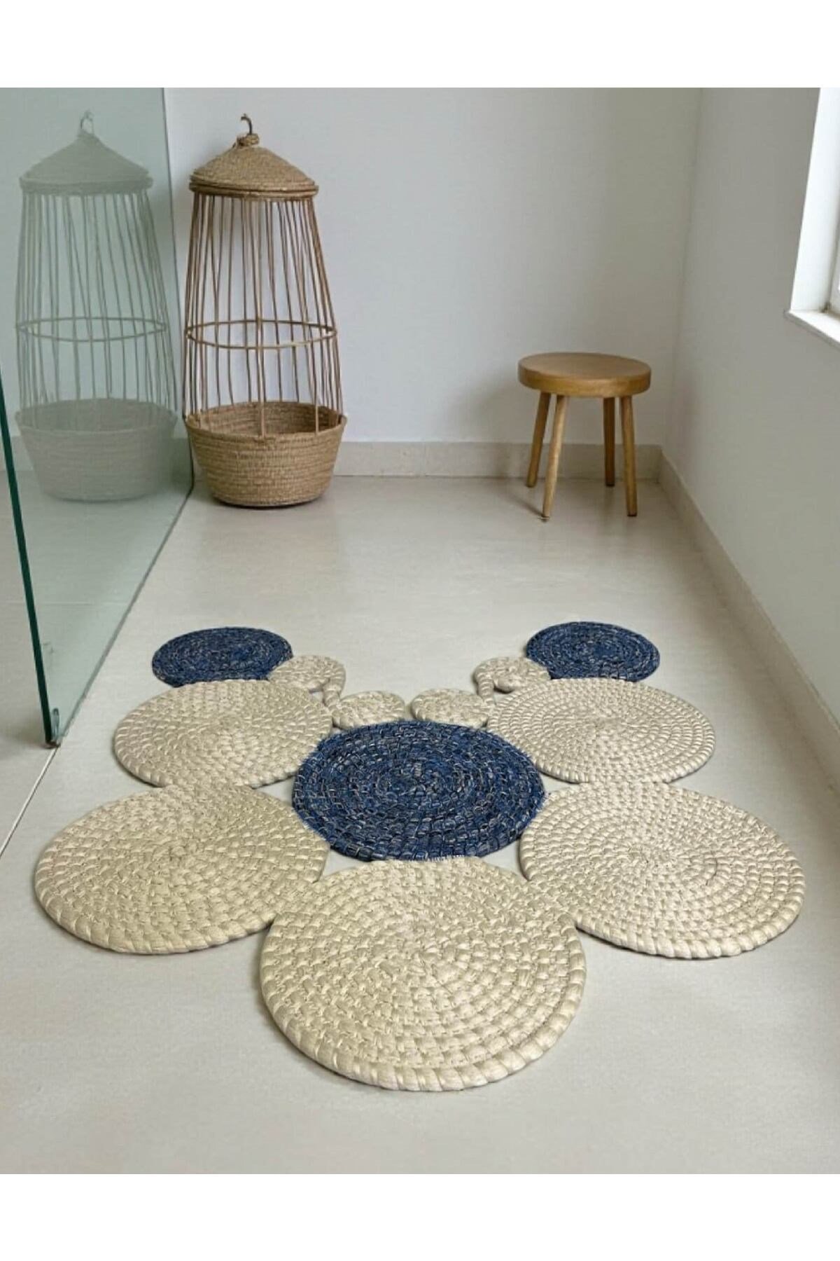 Banyo Paspası Örgü Dokulu Yuvarlak Form 51x60 cm – Özel Desenli Çok Parçalı Model