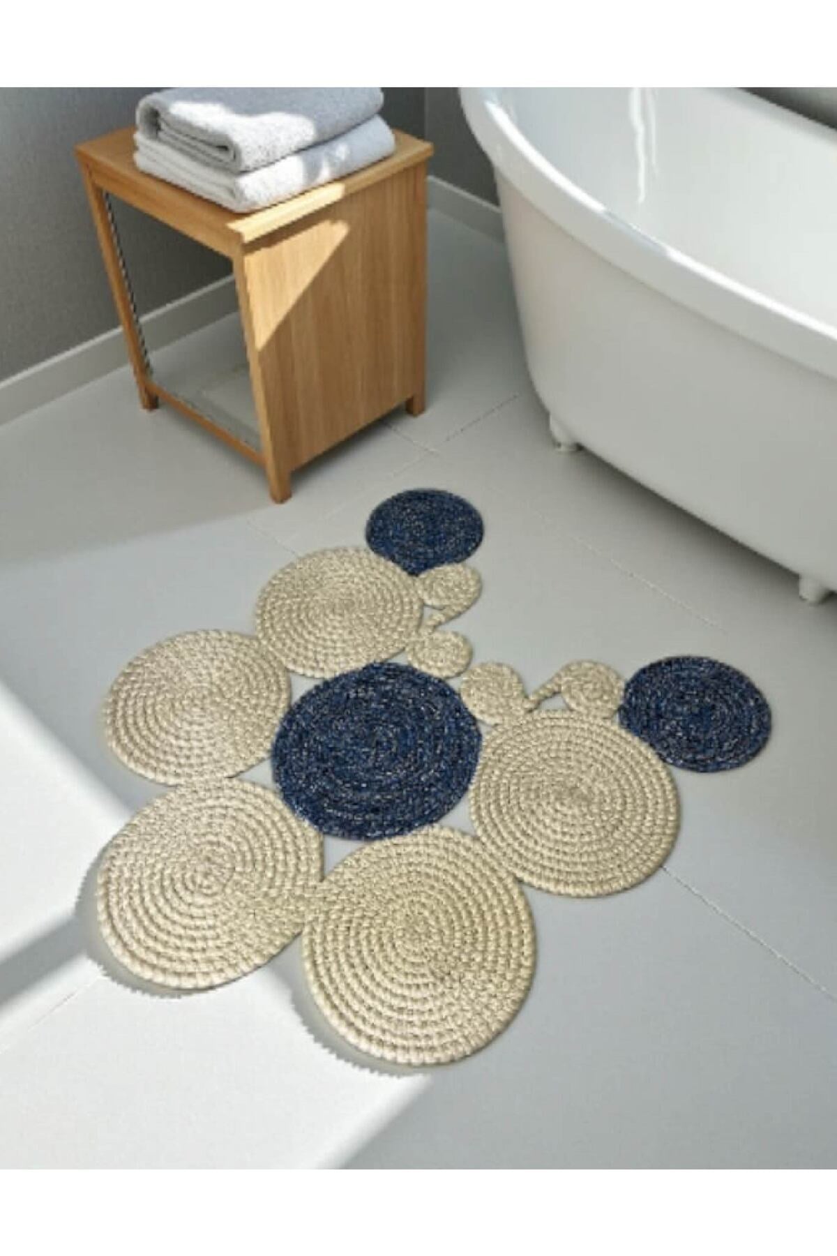 Banyo Paspası Örgü Dokulu Yuvarlak Form 51x60 cm – Özel Desenli Çok Parçalı Model