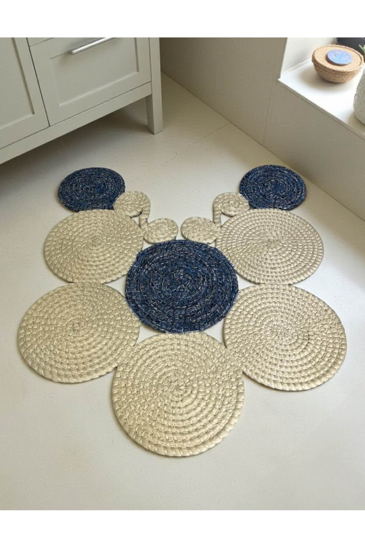 Banyo Paspası Örgü Dokulu Yuvarlak Form 51x60 cm – Özel Desenli Çok Parçalı Model