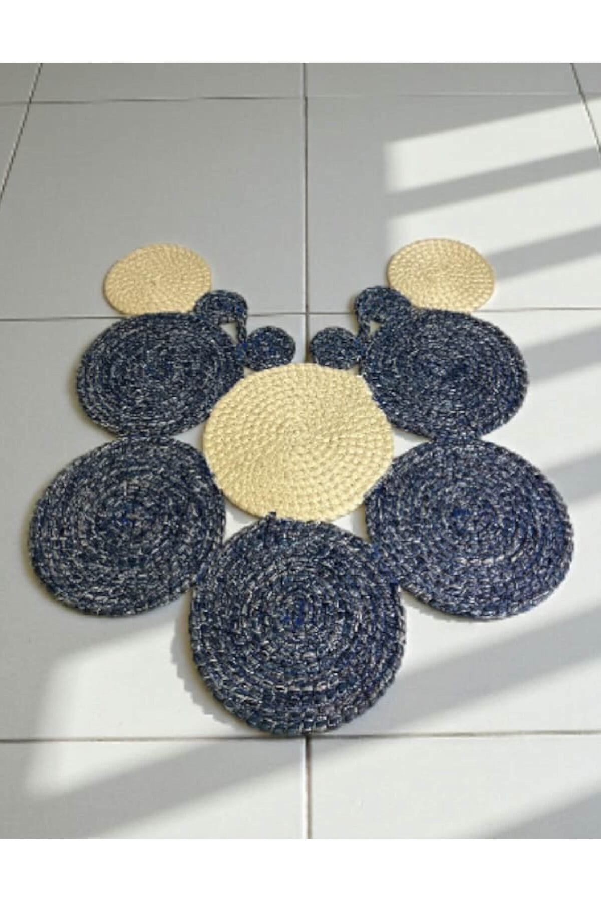 Banyo Paspası Örgü Dokulu Yuvarlak Form 51x60 cm – Özel Desenli Çok Parçalı Model