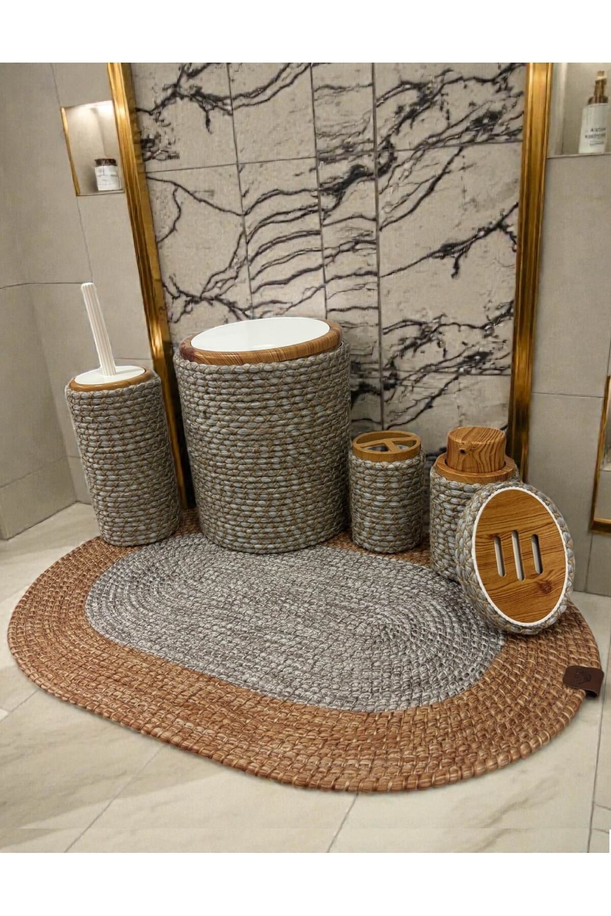 Banyo Seti 6 Parça Hasır Görünümlü – Şık ve Modern Model