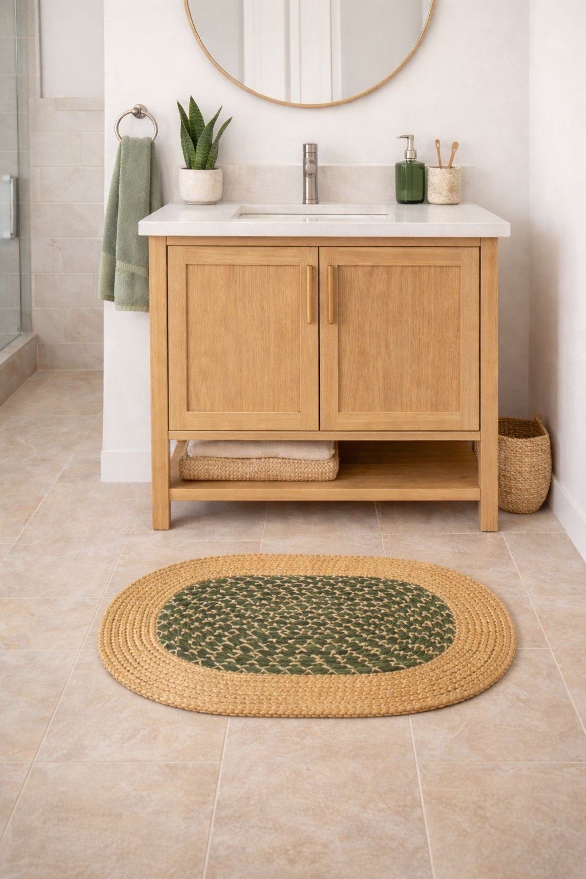 Banyo Takımı 6'lı Hasır Görünümlü – Modern Tarz – Natural