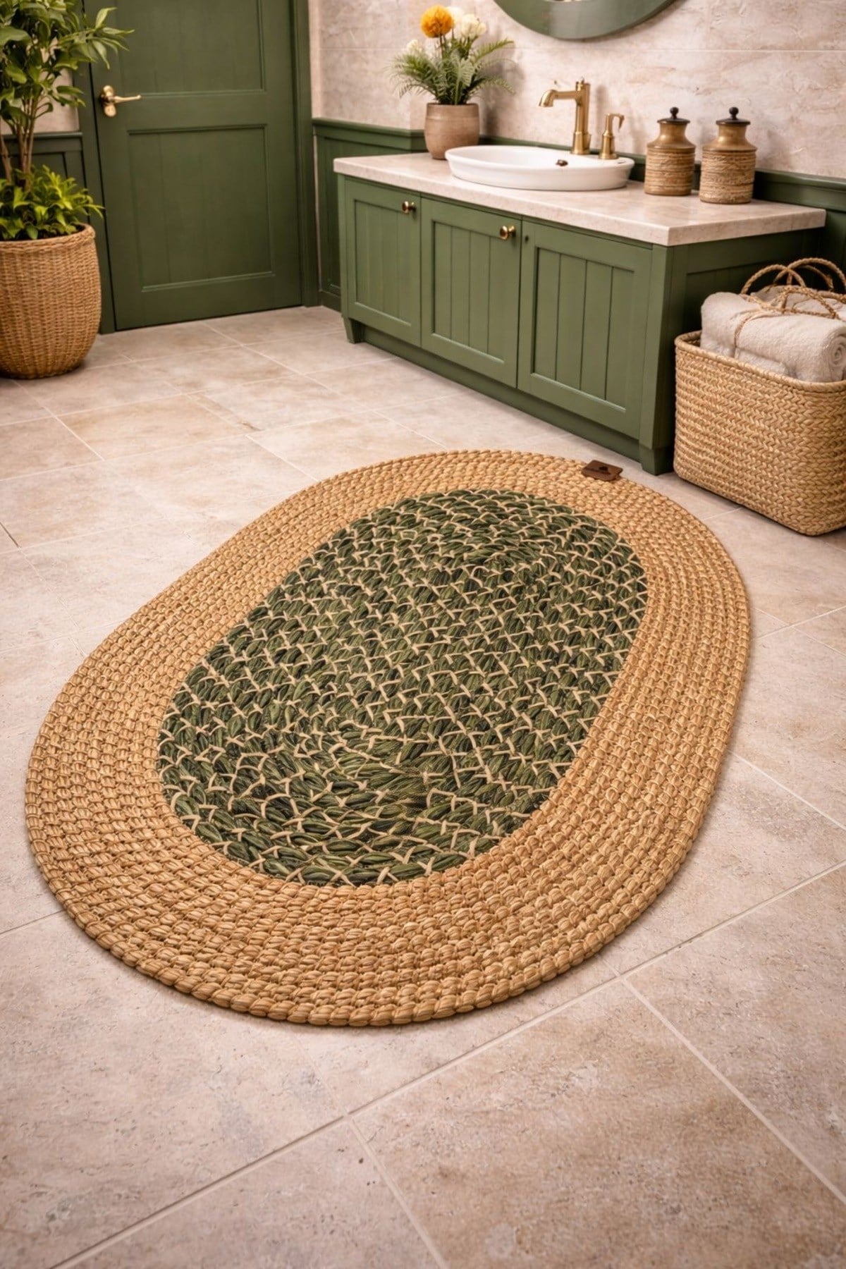 Banyo Takımı 6'lı Hasır Görünümlü – Modern Tarz – Natural