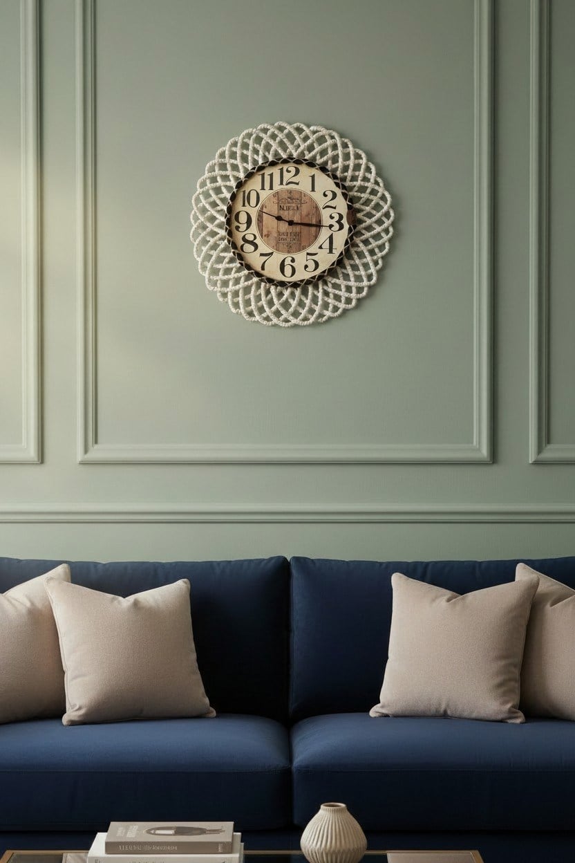 Bohem Hasır Çerçeveli Duvar Saati – Modern Görünümlü Dekoratif Salon Saati – 43 cm Beyaz/Natural