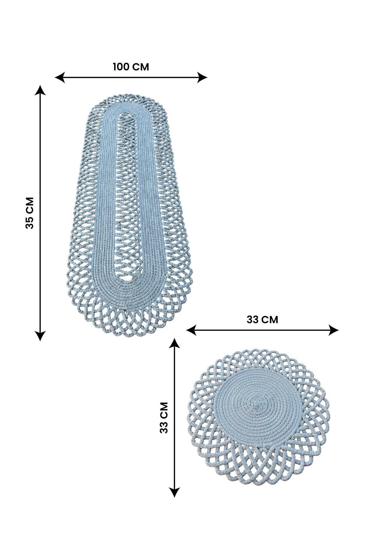 Bohem Stil Doğal İp Hasır Sofra Seti – 4 Kişilik Hasır Görünümlü Amerikan Servis ve Runner Takımı