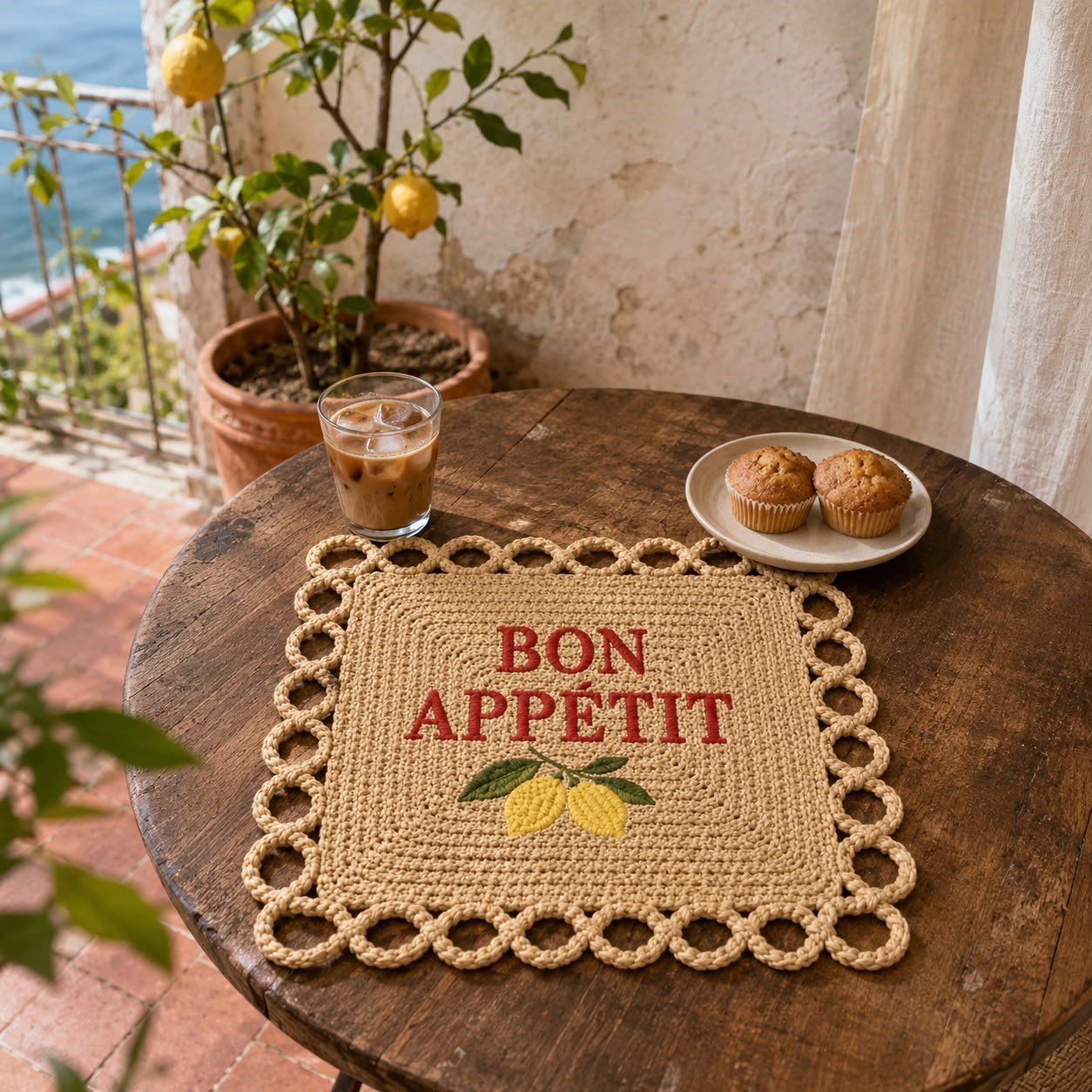 Bon Appétit Nakışlı Hasır Görünümlü Amerikan Servisi 2'li Set 34x34 cm Leke Tutmaz