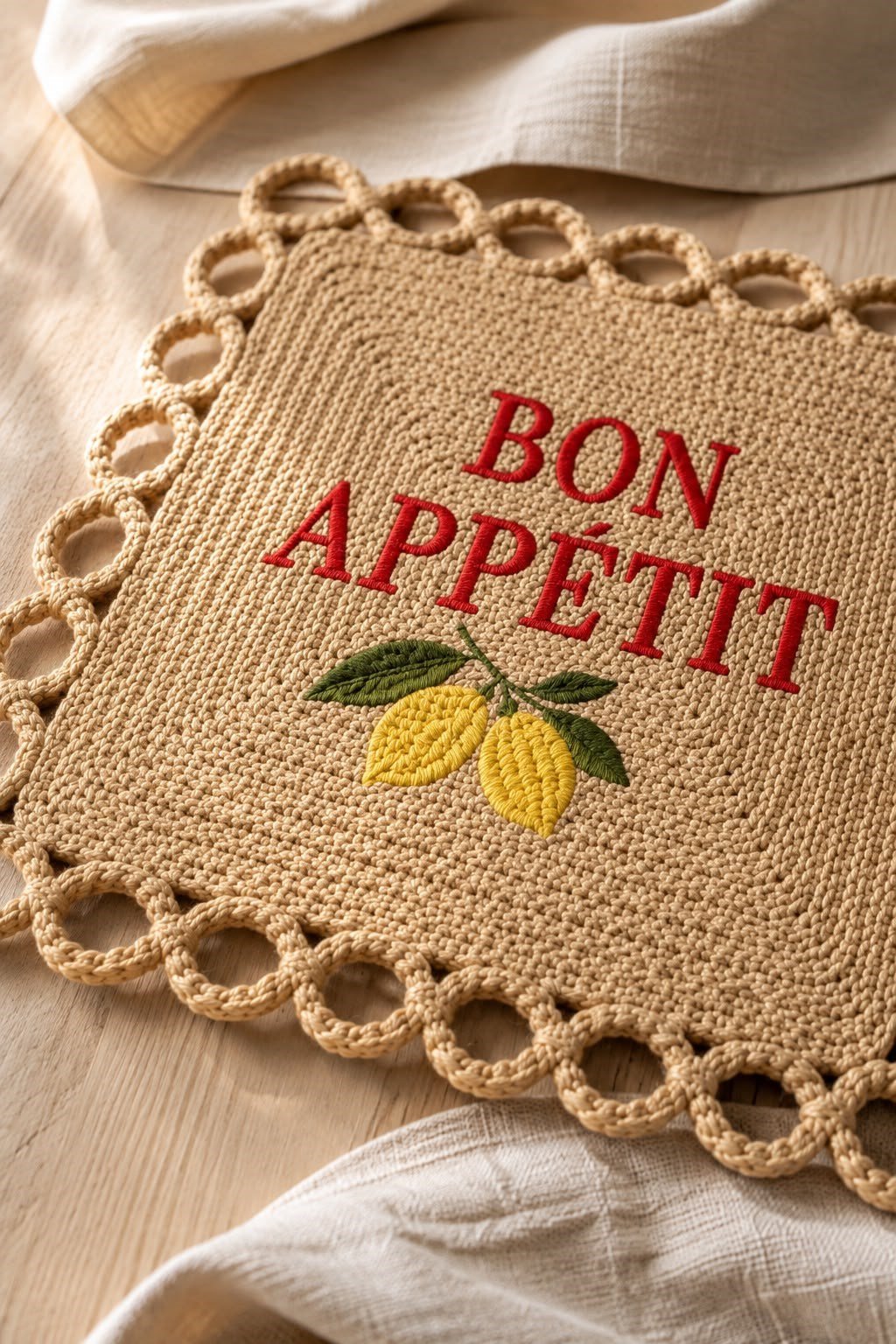 Bon Appétit Nakışlı Hasır Görünümlü Amerikan Servisi 2'li Set 34x34 cm Leke Tutmaz
