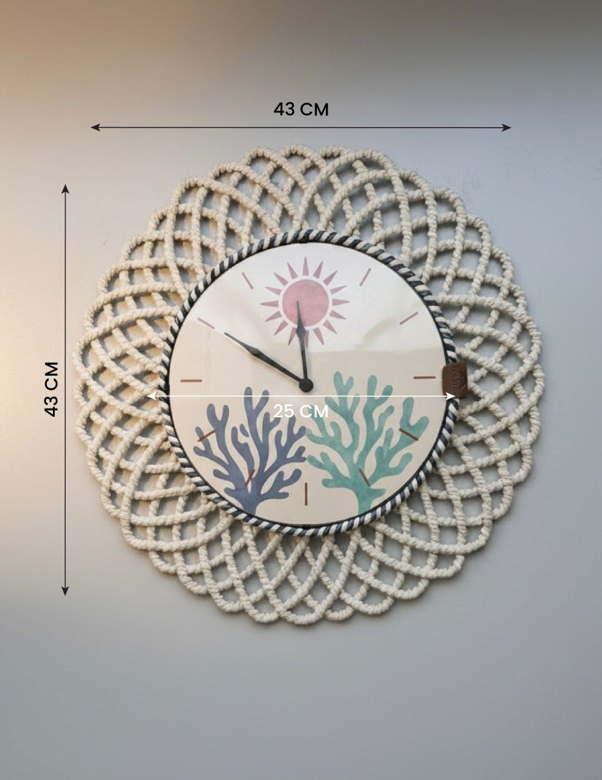 Coastal Coral Duvar Saati 43 CM Modern Yazlık Dekoru