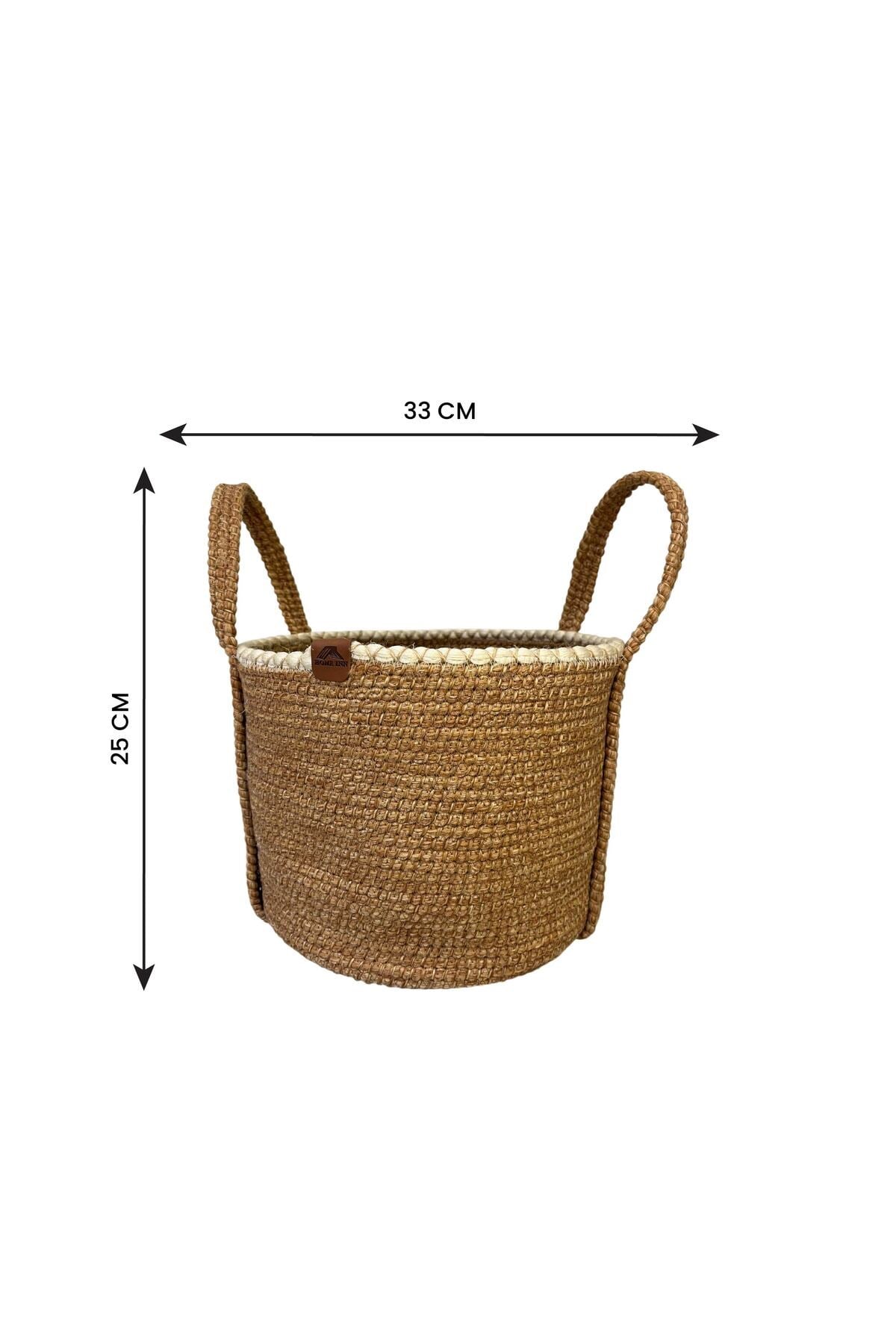 Çok Amaçlı, 33cm-25cm Büyük Boy, Sepet, Jüt, Hasır, Yanları Saplı, Dokuma Sepet, Düzenleyici