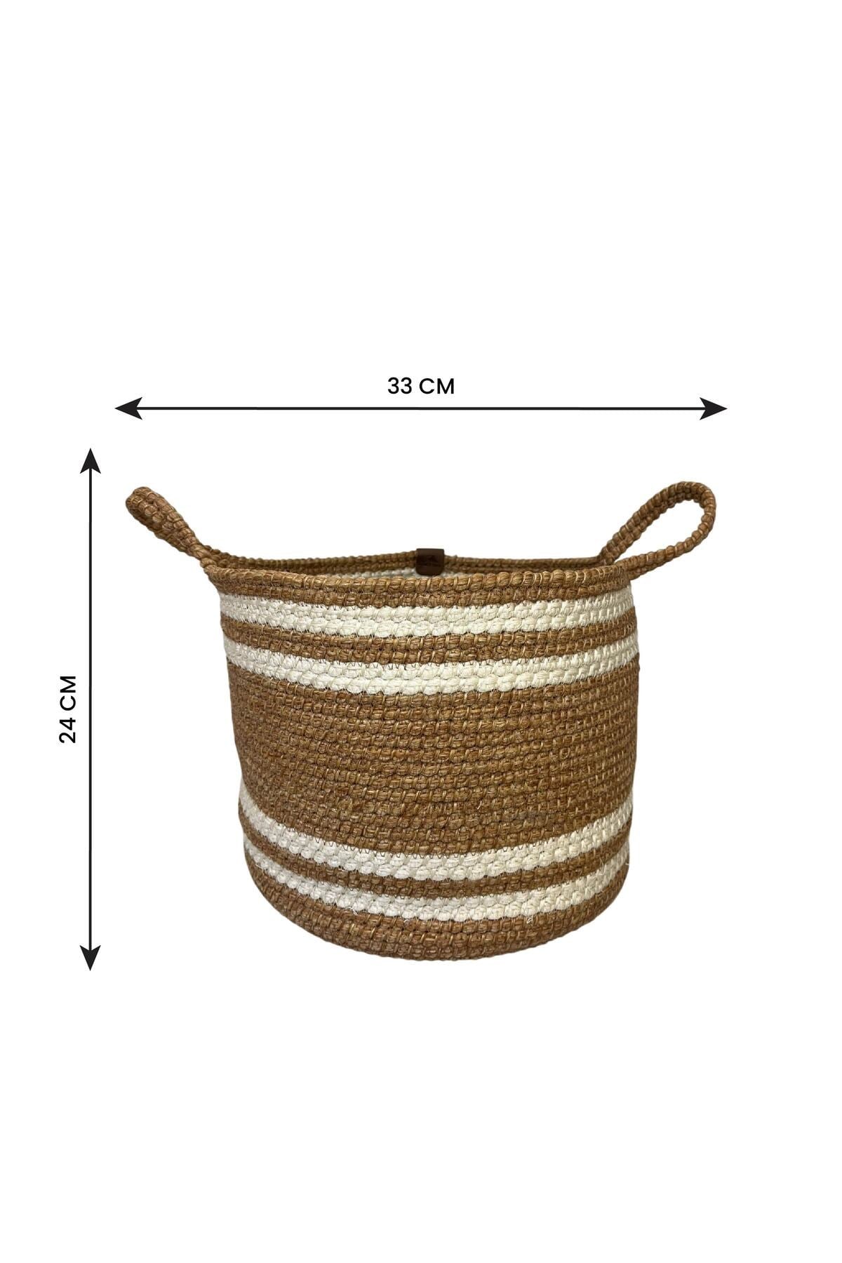 Çok Amaçlı, 33cm-25cm Büyük Boy, Sepet, Jüt, Hasır, Yanları Saplı, Dokuma Sepet, Düzenleyici