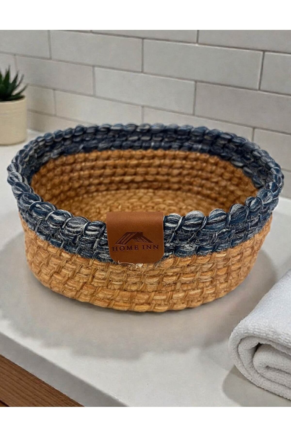Düzenleyici Sepet Örgü Dokulu Oval Model 21x15x7 cm – Çok Amaçlı Kullanım