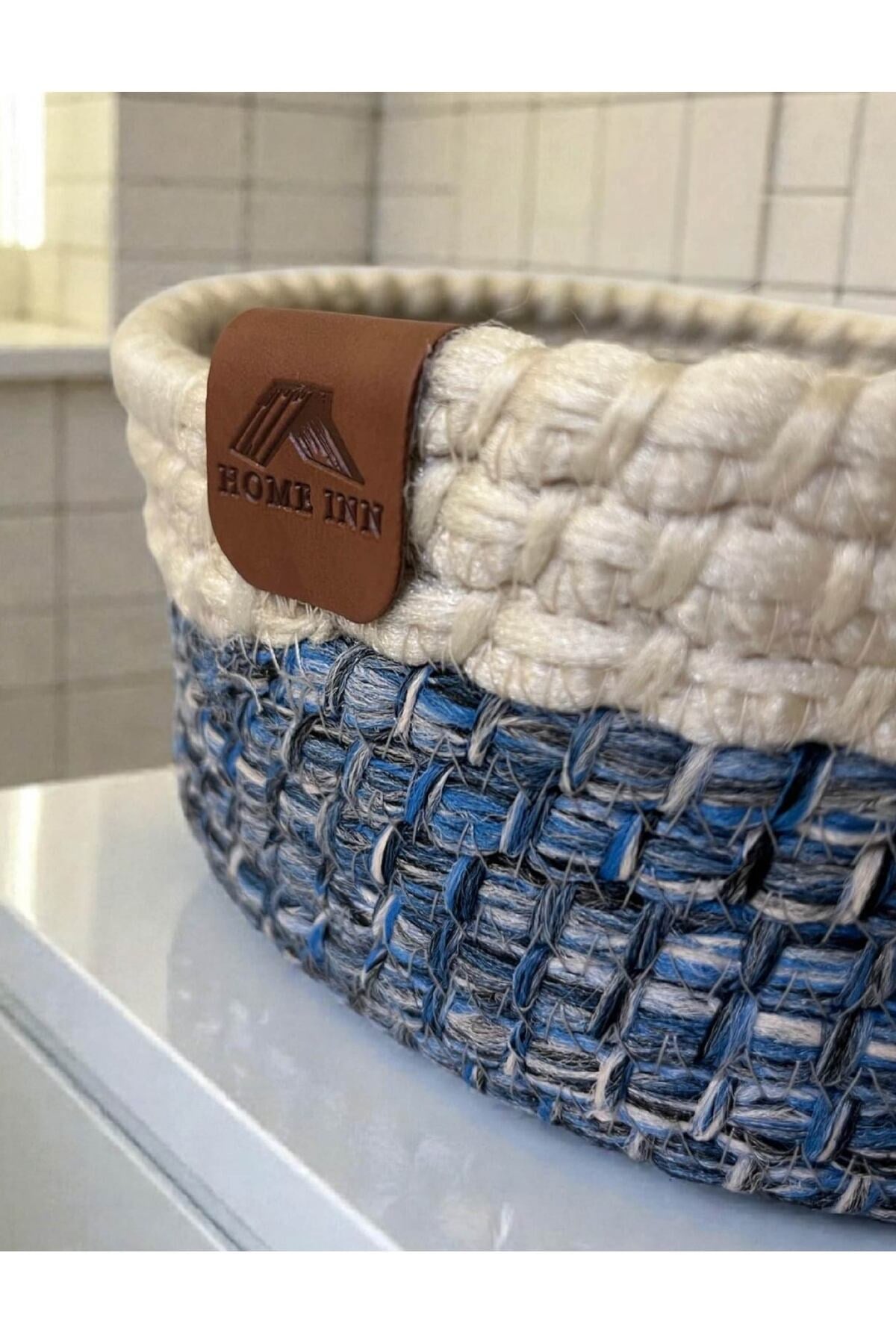 Düzenleyici Sepet Örgü Dokulu Oval Model 21x15x7 cm – Çok Amaçlı Kullanım