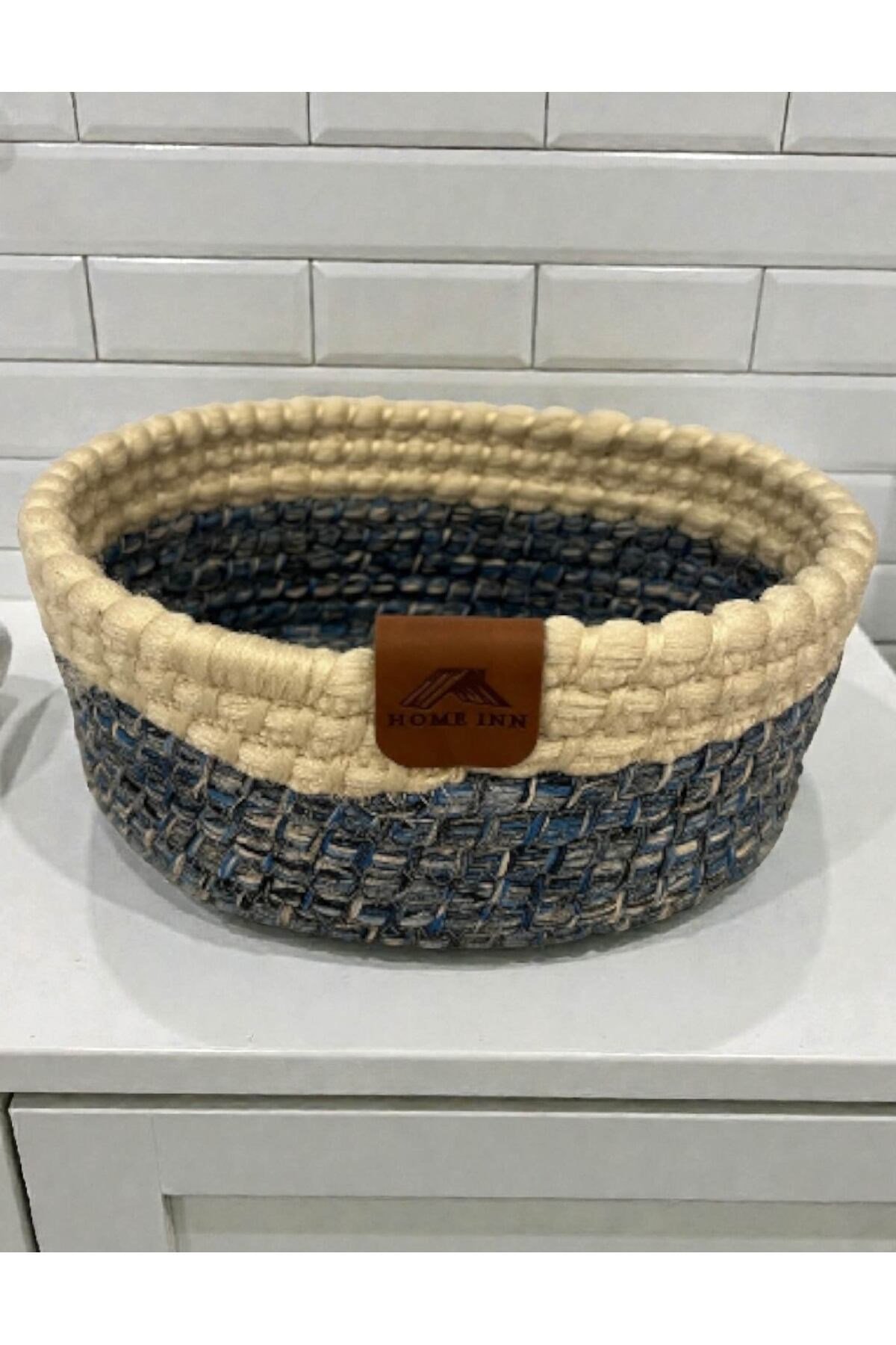 Düzenleyici Sepet Örgü Dokulu Oval Model 21x15x7 cm – Çok Amaçlı Kullanım