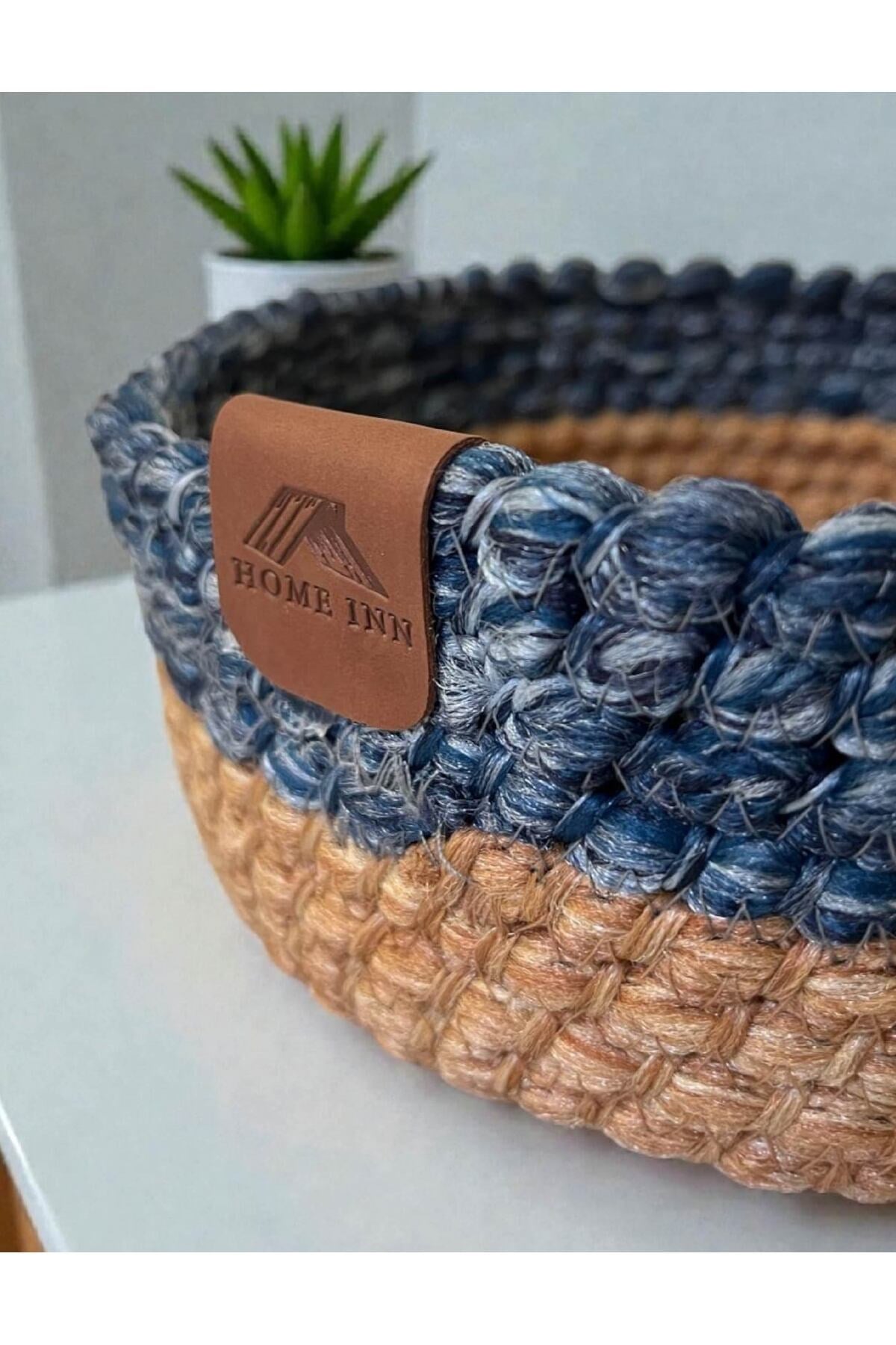 Düzenleyici Sepet Örgü Dokulu Yuvarlak Model 20x8 cm – Çok Amaçlı Kullanım