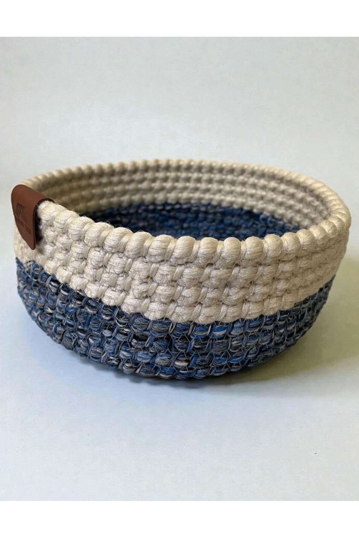 Düzenleyici Sepet Örgü Dokulu Yuvarlak Model 20x8 cm – Çok Amaçlı Kullanım