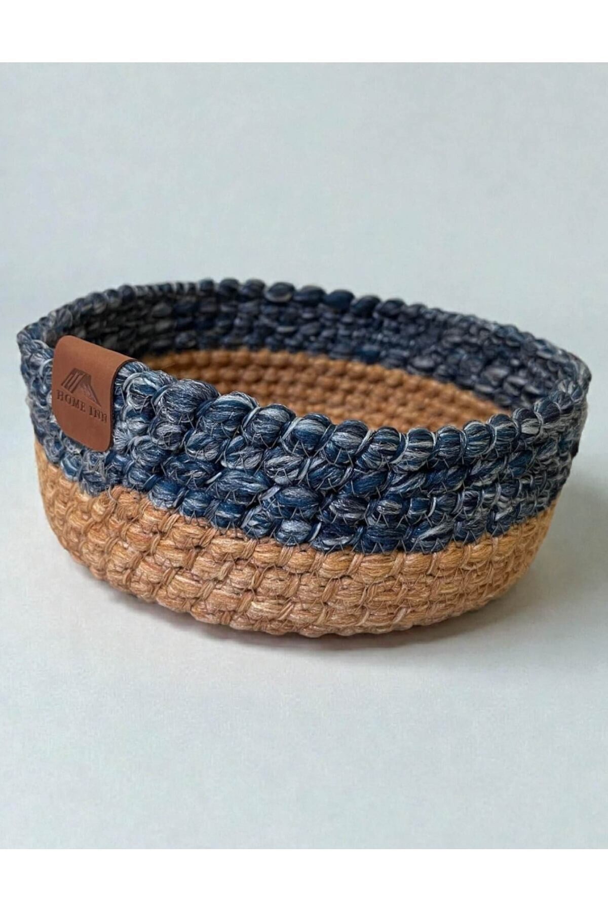 Düzenleyici Sepet Örgü Dokulu Yuvarlak Model 20x8 cm – Çok Amaçlı Kullanım