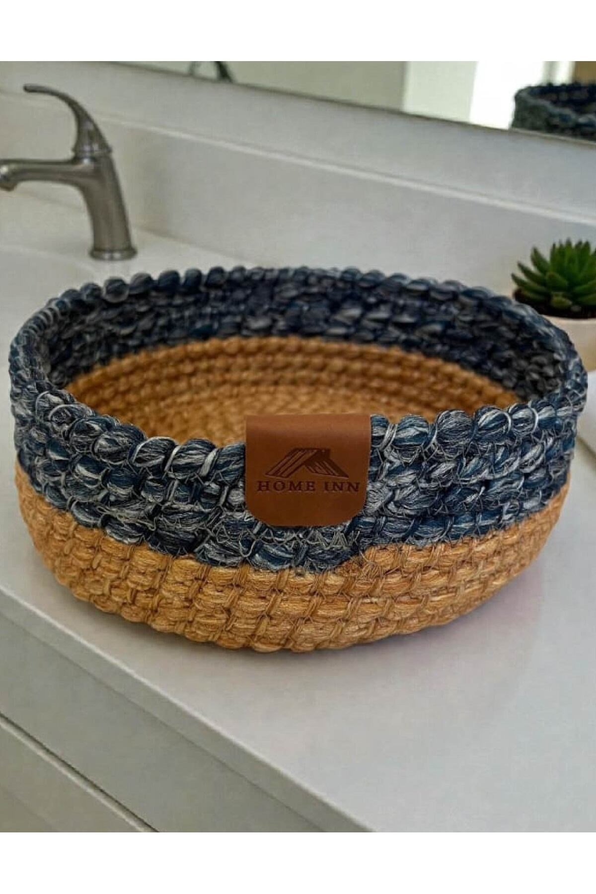 Düzenleyici Sepet Örgü Dokulu Yuvarlak Model 20x8 cm – Çok Amaçlı Kullanım