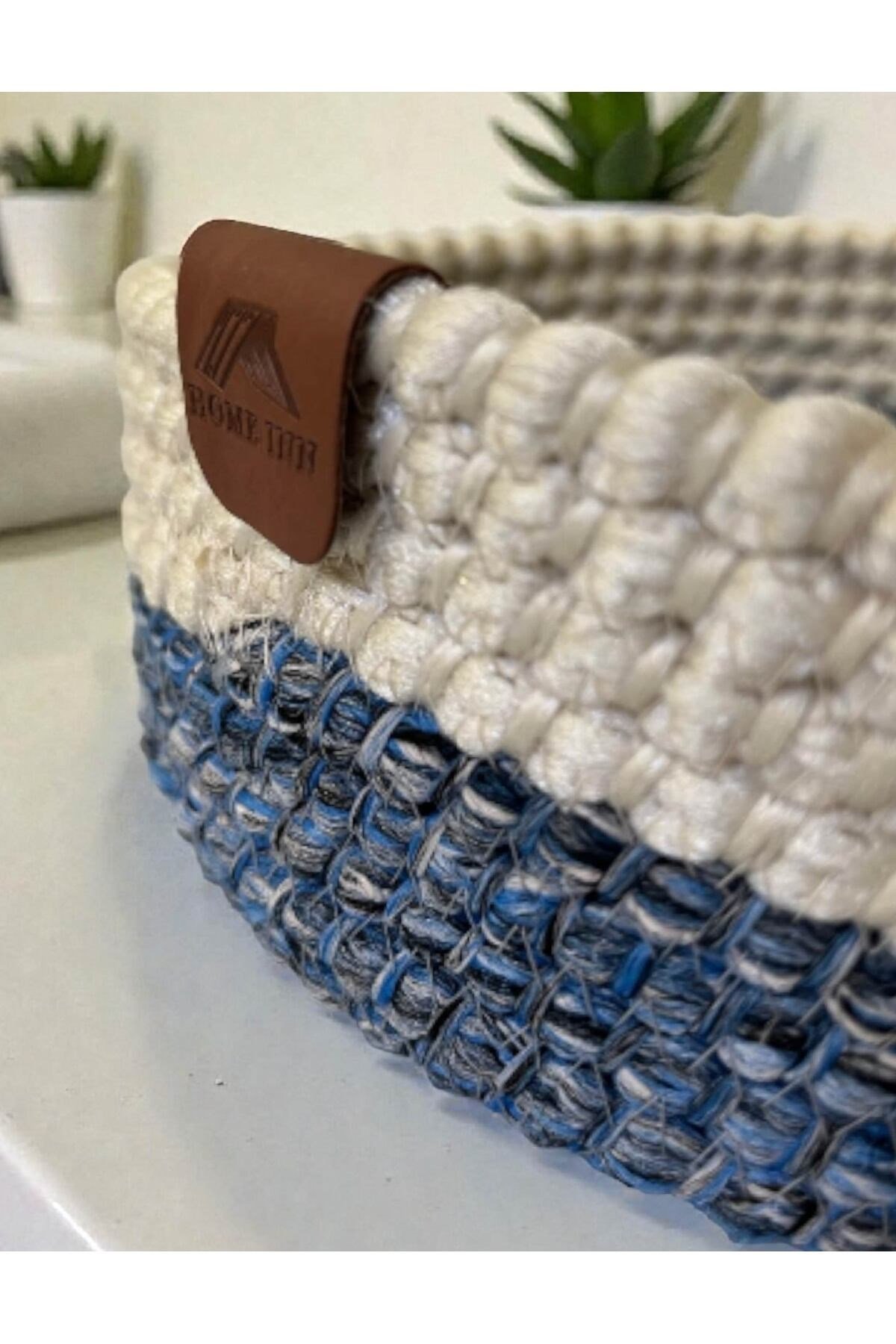 Düzenleyici Sepet Örgü Dokulu Yuvarlak Model 20x8 cm – Çok Amaçlı Kullanım