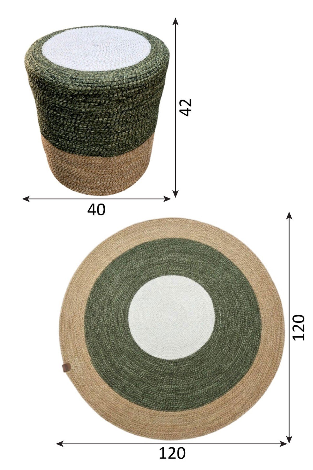 El Örgüsü Puf + Halı 120 cm Seti Yuvarlak Dekoratif, Leke Tutmaz & Sıvı Tutmaz Modern Tasarım