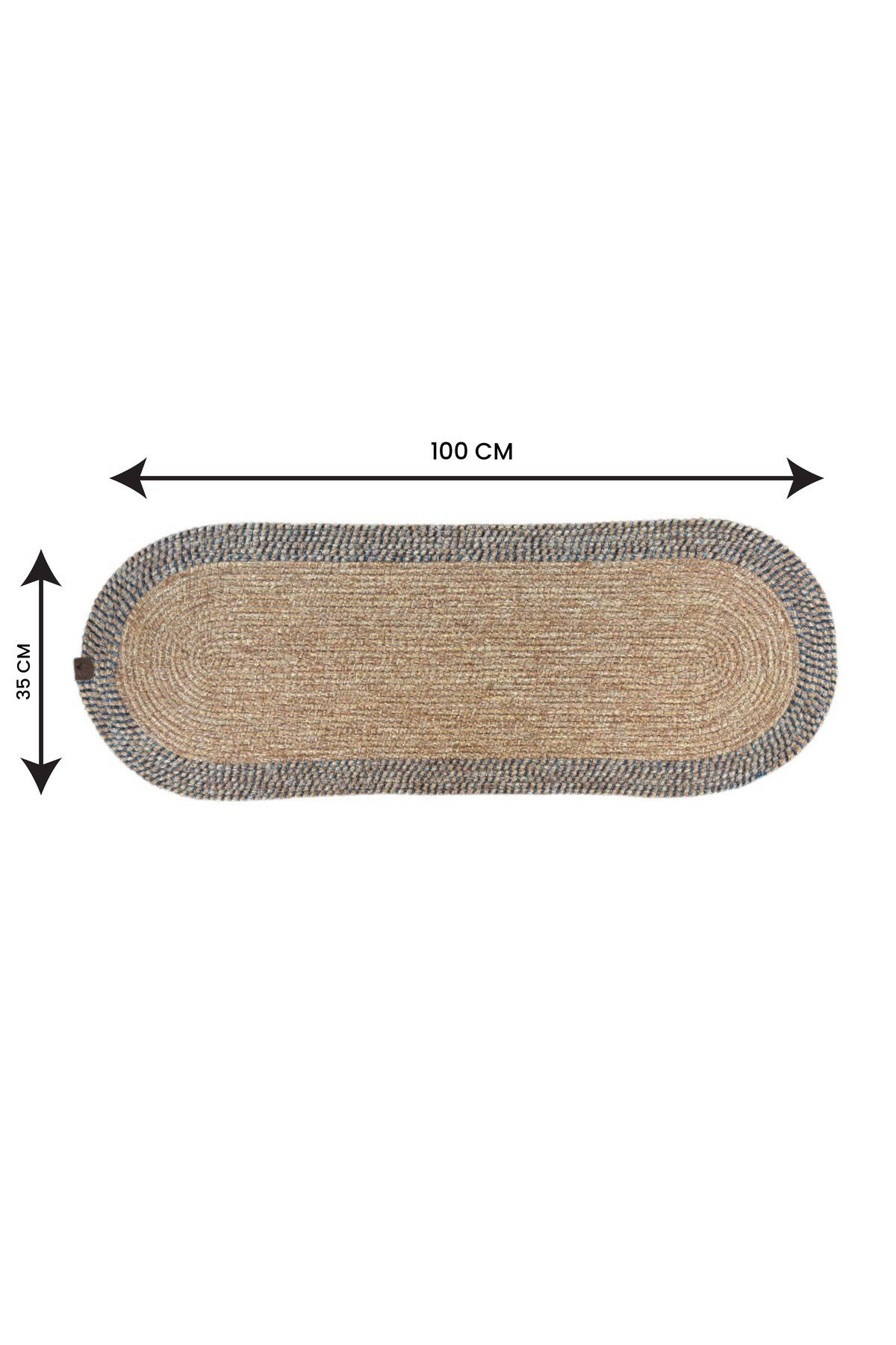El Yapımı Görünümlü Modern Dokulu Mavi/Natural Oval Runner – Masa Üstü Dekor 35 x 100 cm