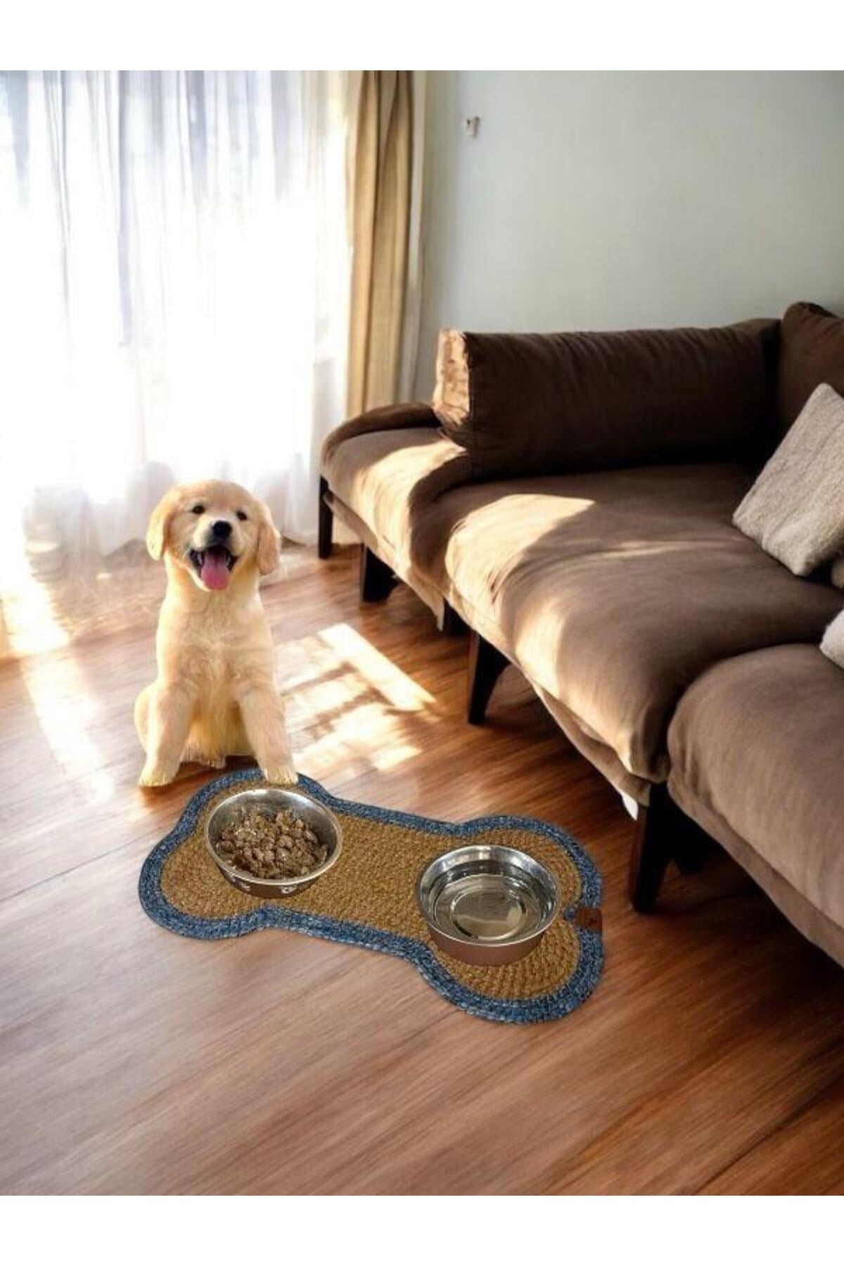 Evcil Hayvan, Kedi - Köpek Mama Matı - Paspası, Natural-Mavi