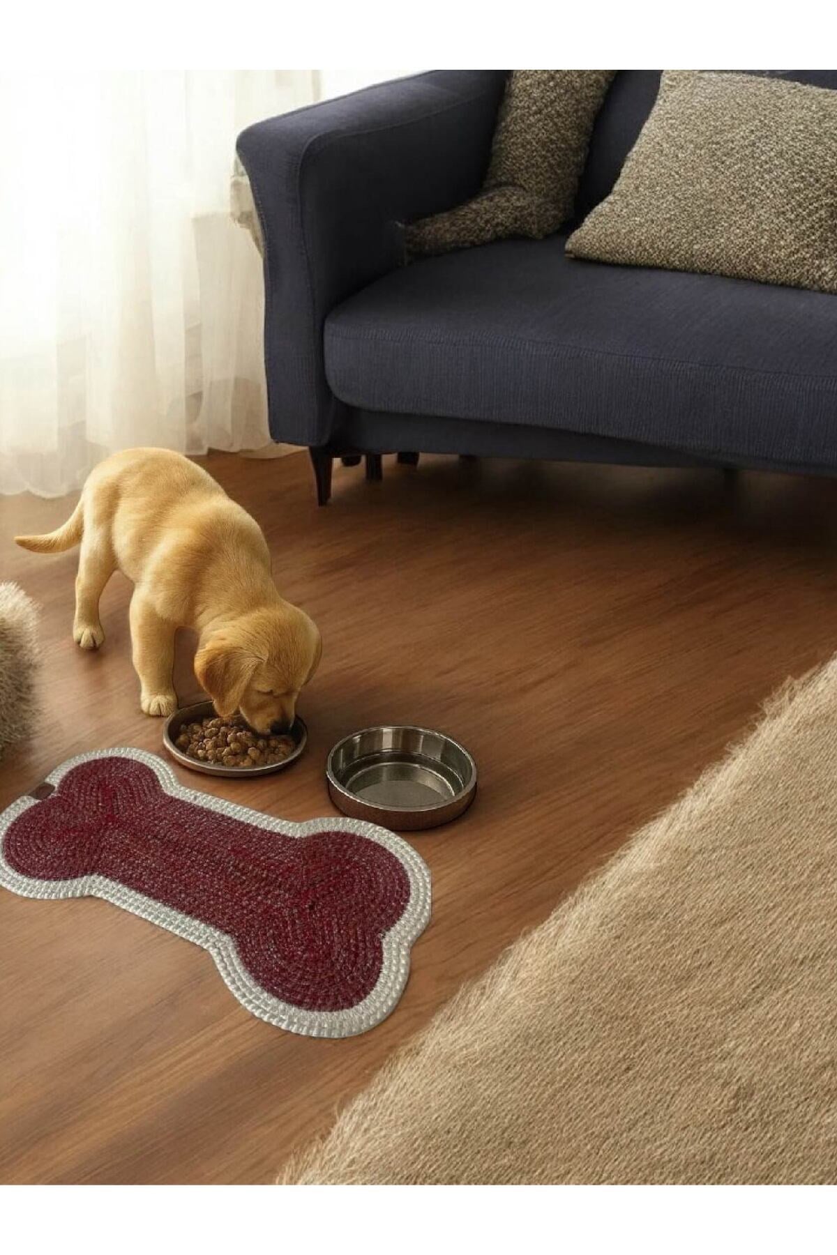 Evcil Hayvan, Kedi - Köpek Mama Matı - Paspası, Bordo-Beyaz