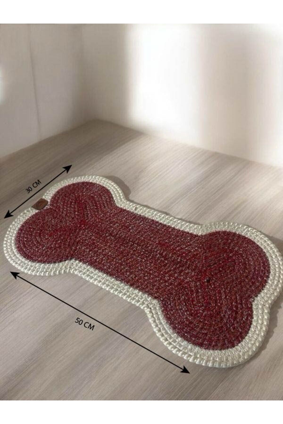 Evcil Hayvan, Kedi - Köpek Mama Matı - Paspası, Bordo-Beyaz