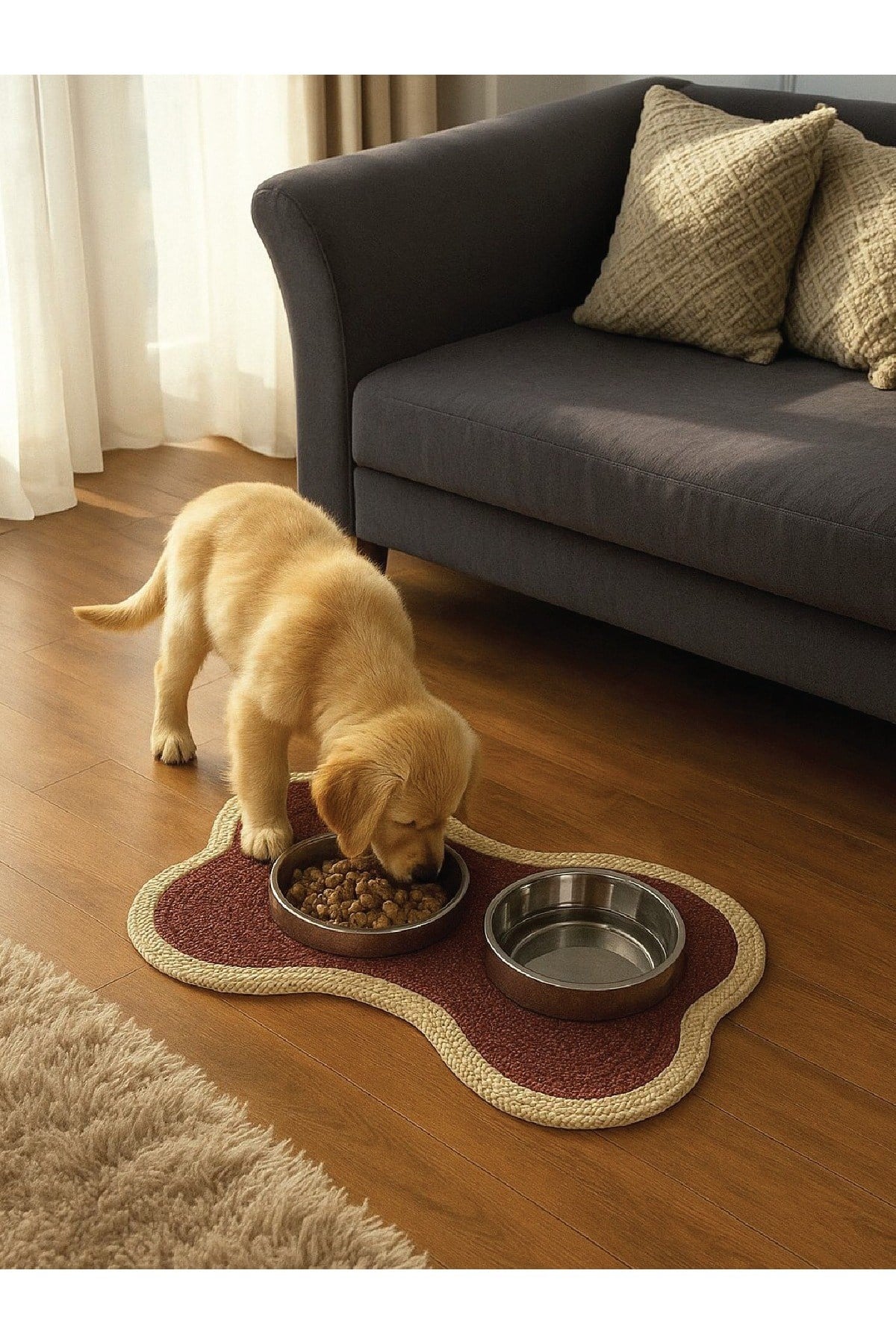 Evcil Hayvan, Kedi - Köpek Mama Matı - Paspası, Bordo-Beyaz