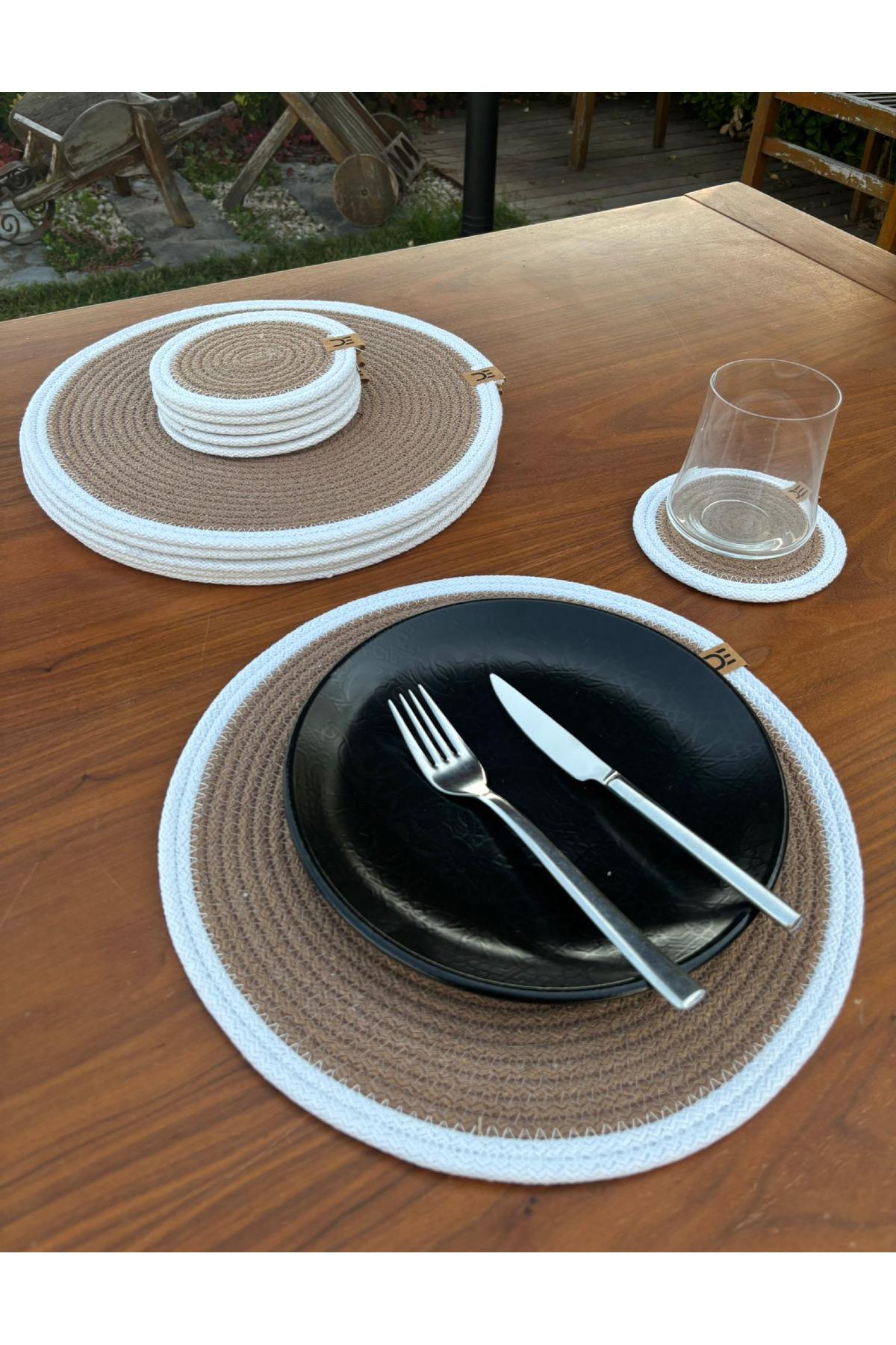 Hasır Görünümlü 12’li Sofra Seti – Supla ve Bardak Altlığı Takımı