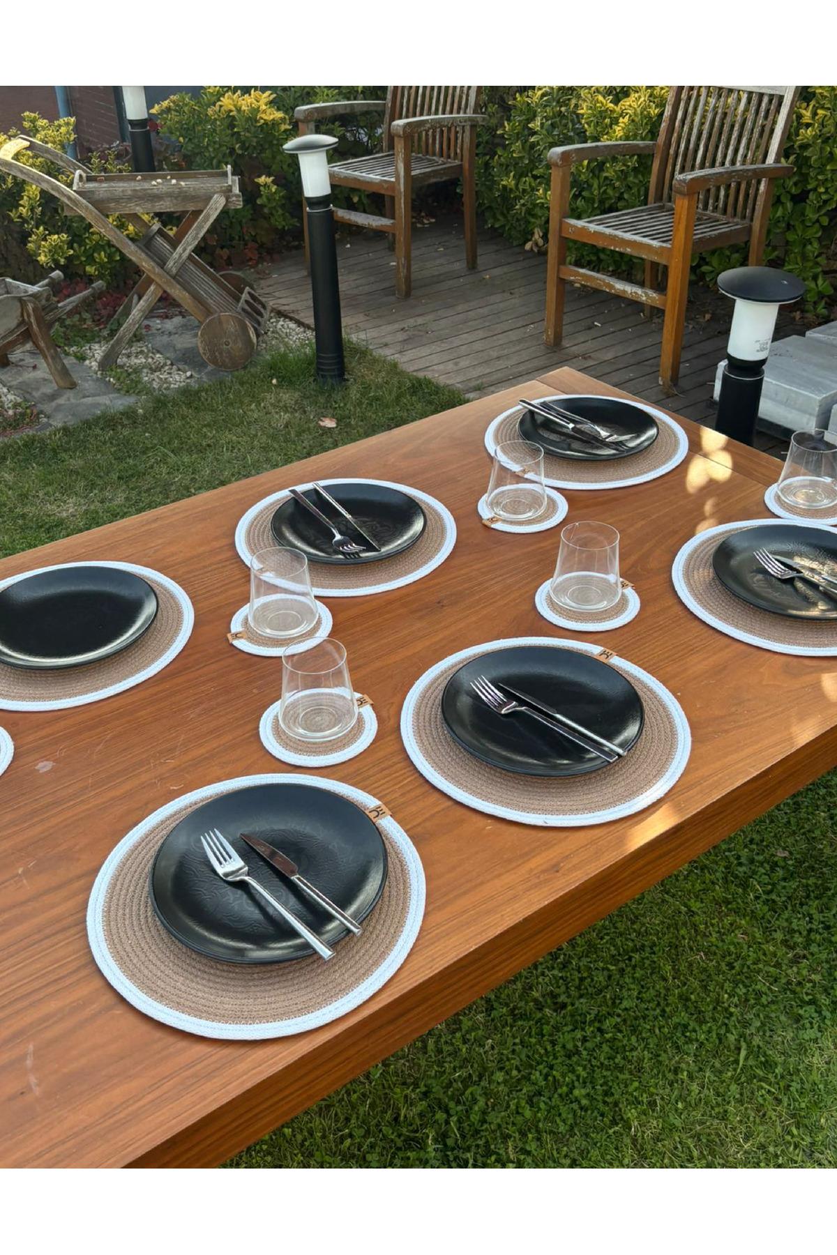 Hasır Görünümlü 12’li Sofra Seti – Supla ve Bardak Altlığı Takımı