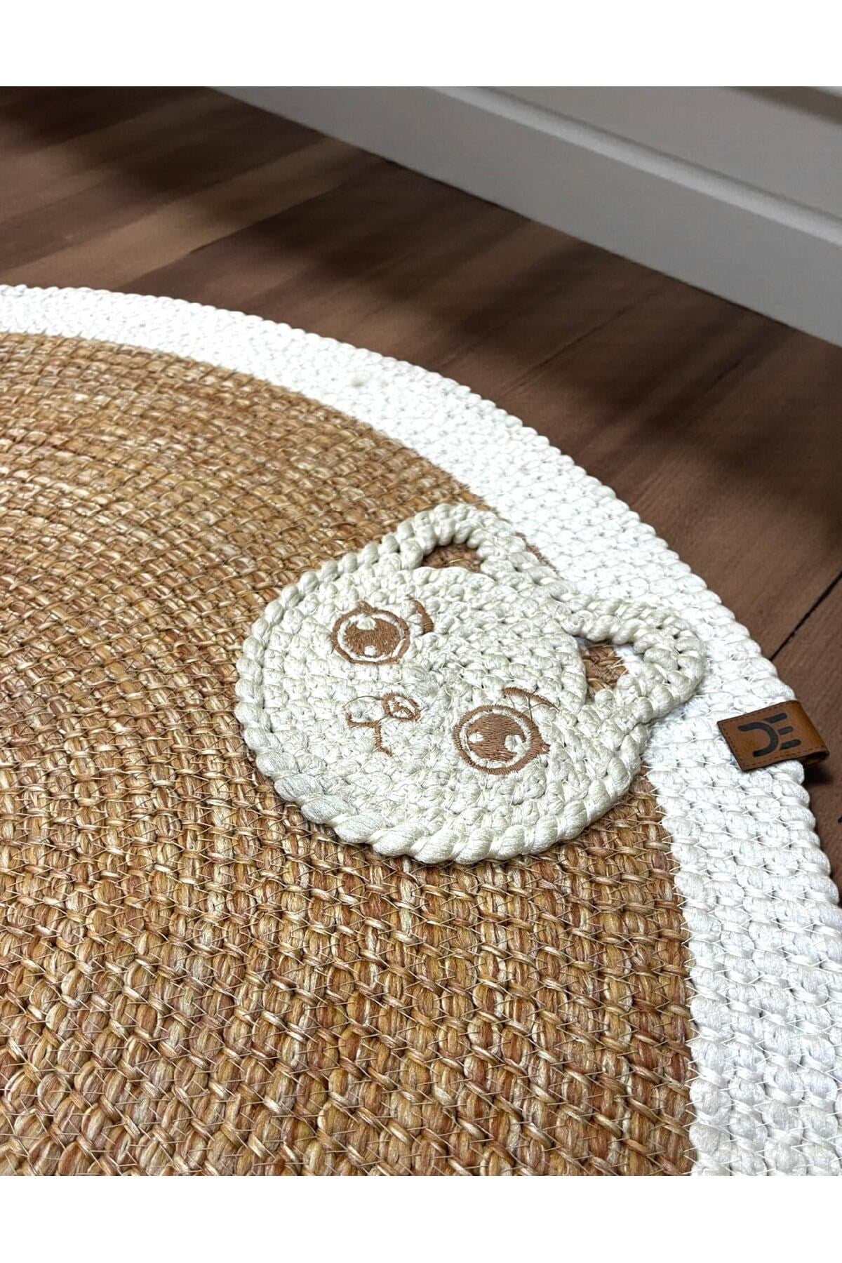 Kedi Motifli Oyuncak Sepeti ve Oyun Matı Seti - İki Renkli Hasır Dekorasyon Takımı - 67 Cm