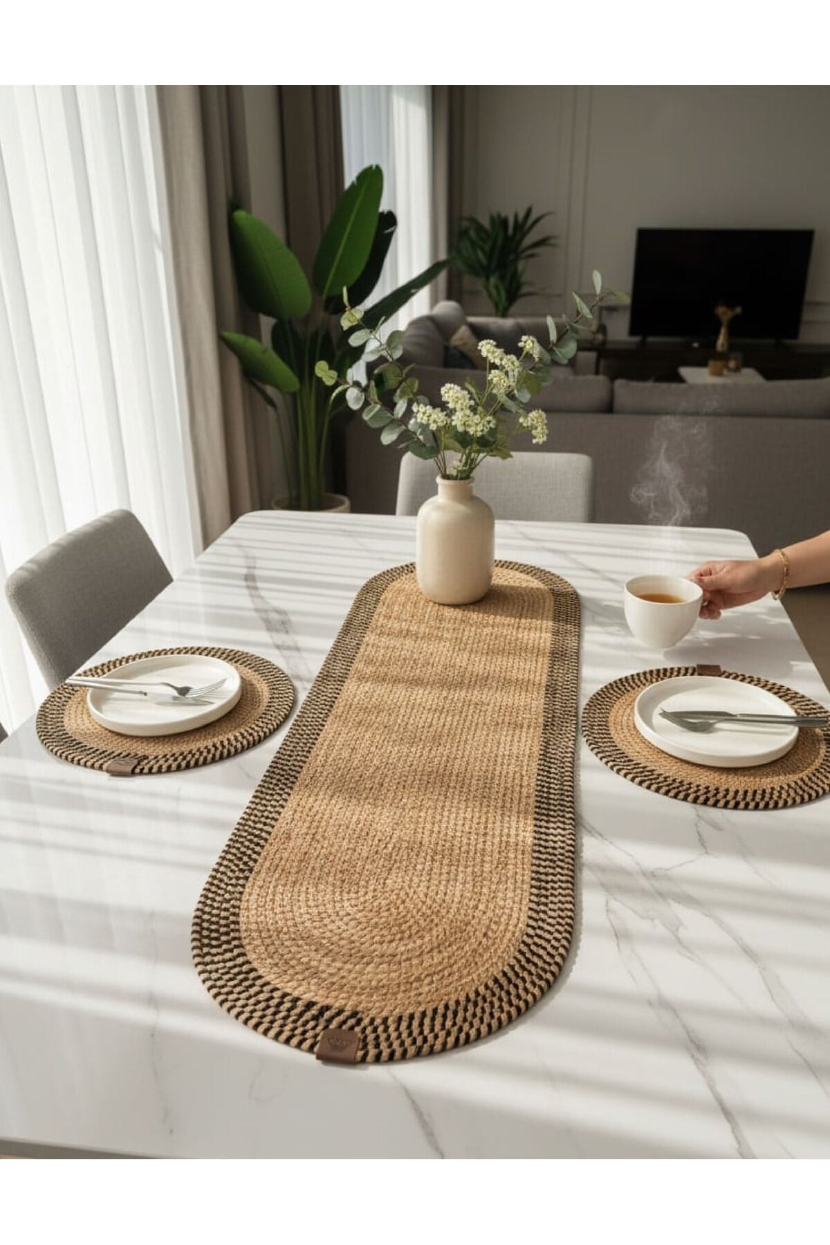 Leke Tutmaz Örgü Sofra Seti 2 Supla 33 cm ve 1 Runner 35x100 cm Takım Modern Amerikan Servis