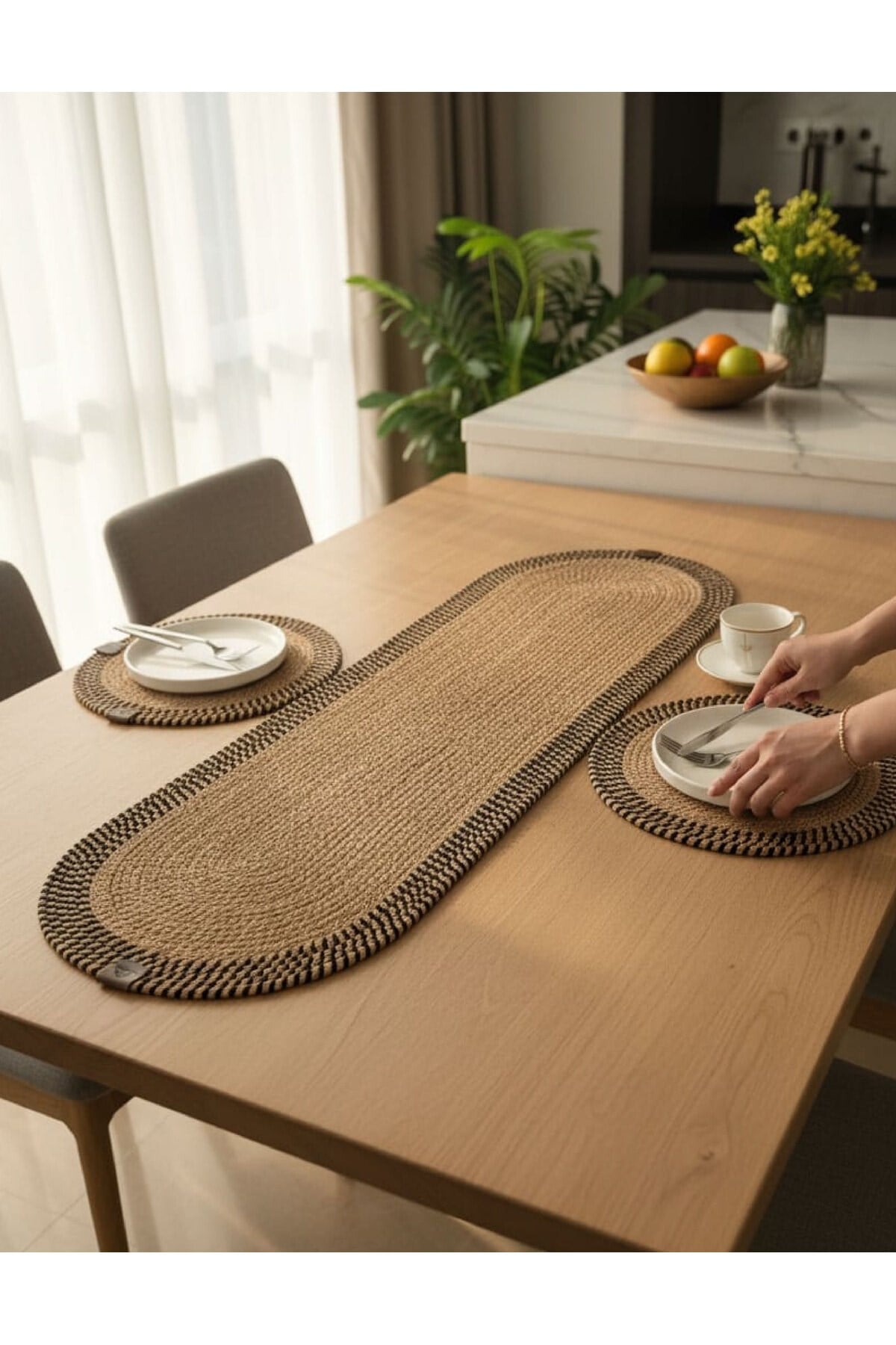 Leke Tutmaz Örgü Sofra Seti 2 Supla 33 cm ve 1 Runner 35x100 cm Takım Modern Amerikan Servis