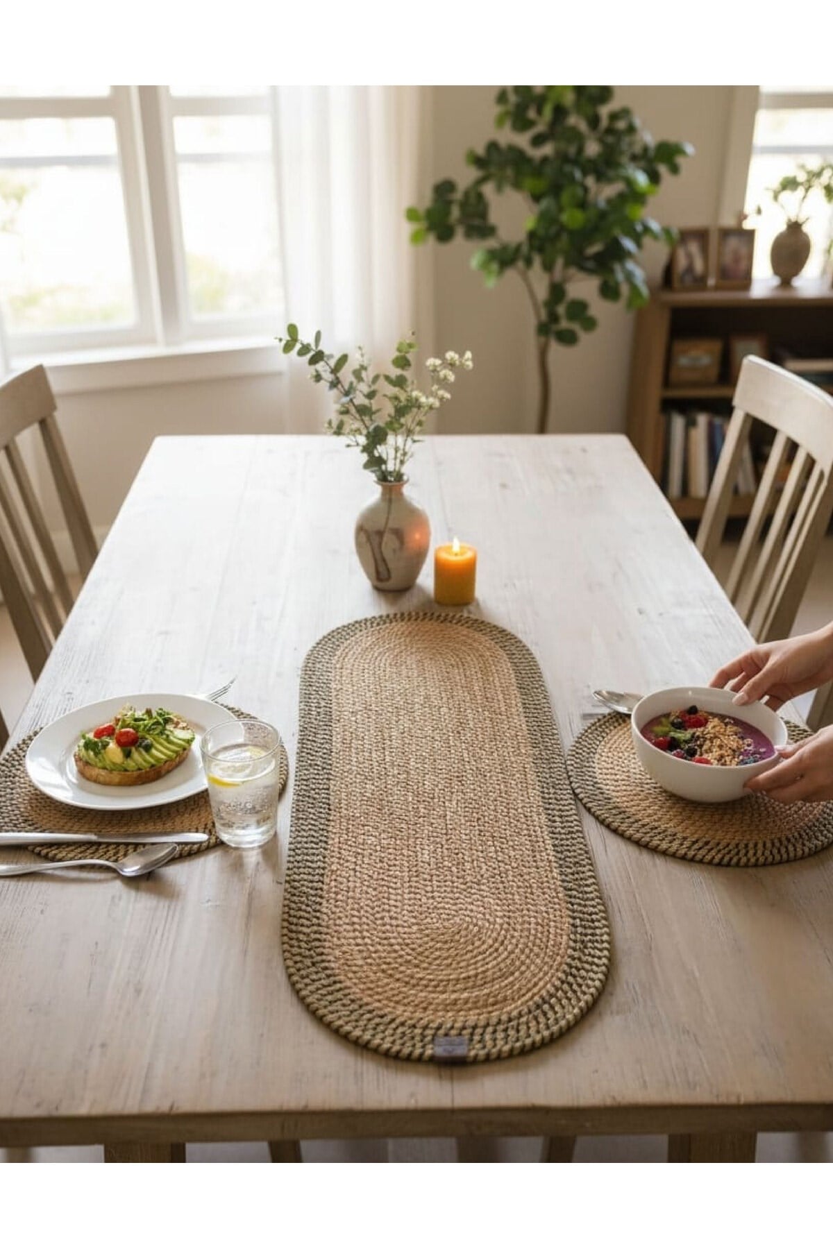 Leke Tutmaz Örgü Sofra Seti 2 Supla 33 cm ve 1 Runner 35x100 cm Takım Modern Amerikan Servis