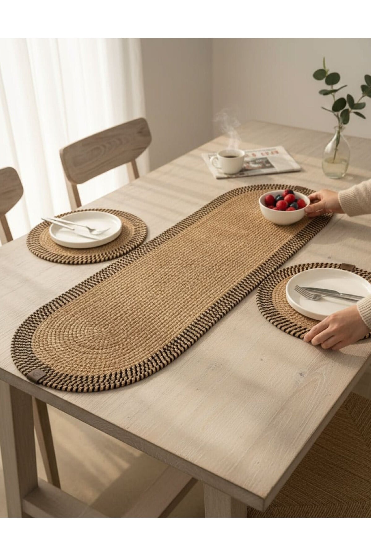 Leke Tutmaz Örgü Sofra Seti 2 Supla 33 cm ve 1 Runner 35x100 cm Takım Modern Amerikan Servis