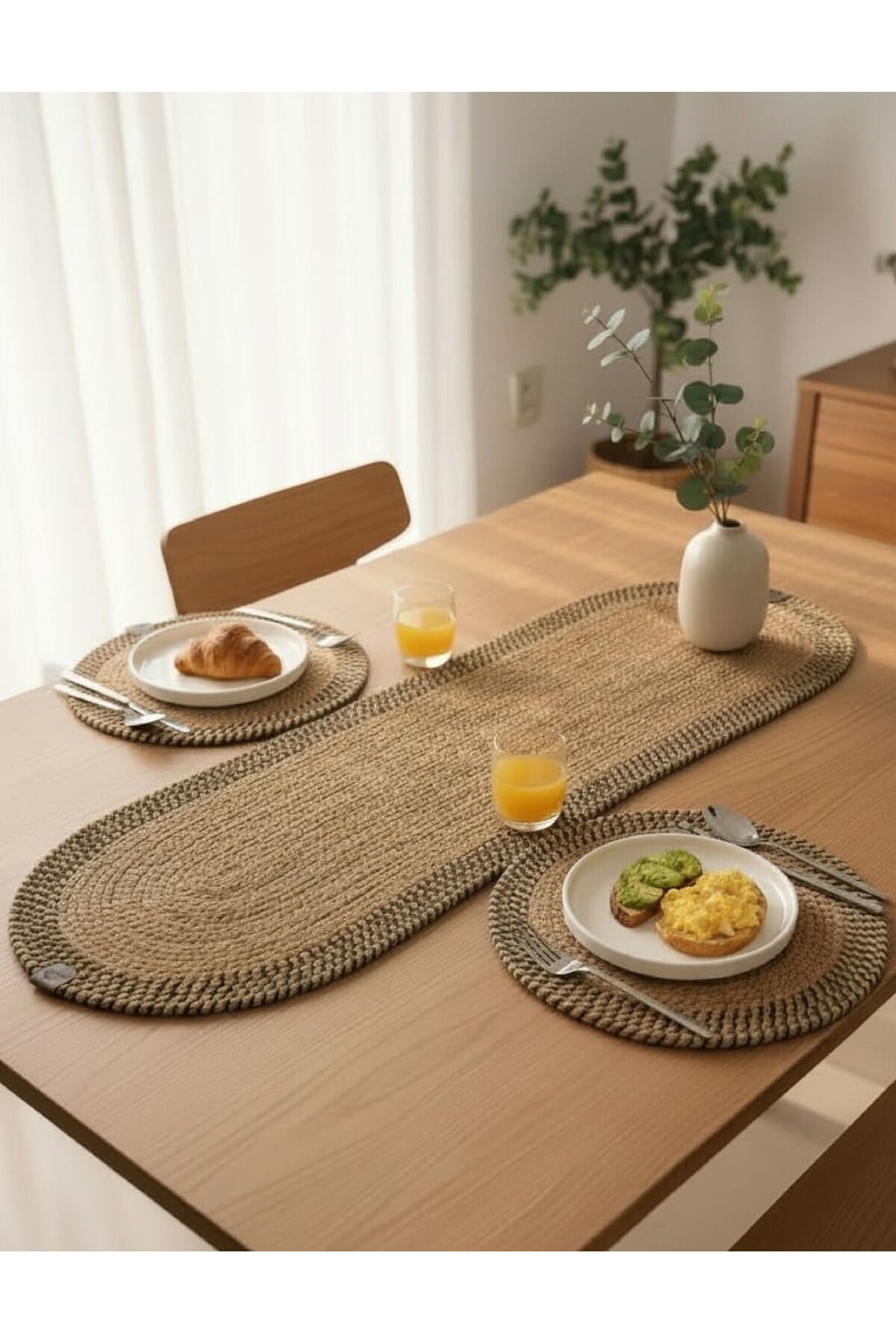 Leke Tutmaz Örgü Sofra Seti 2 Supla 33 cm ve 1 Runner 35x100 cm Takım Modern Amerikan Servis