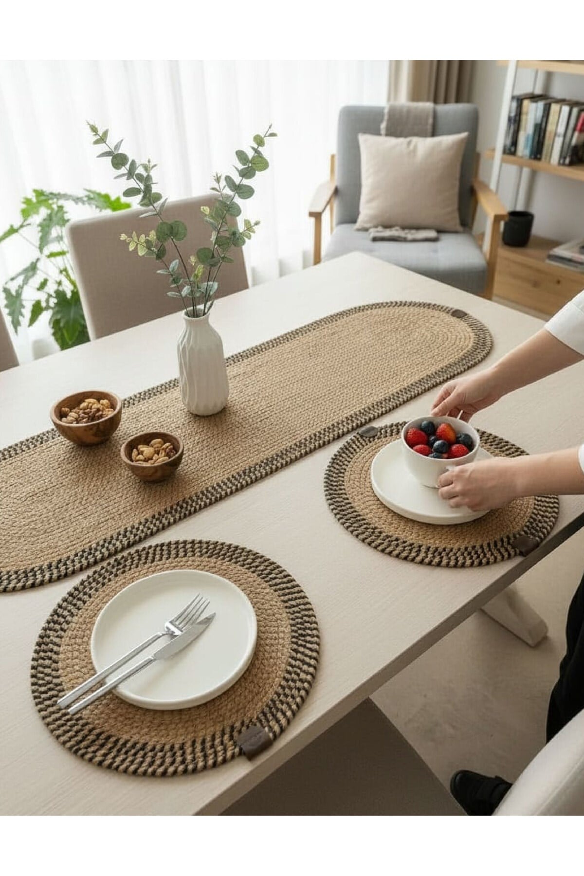 Leke Tutmaz Örgü Sofra Seti 2 Supla 33 cm ve 1 Runner 35x100 cm Takım Modern Amerikan Servis