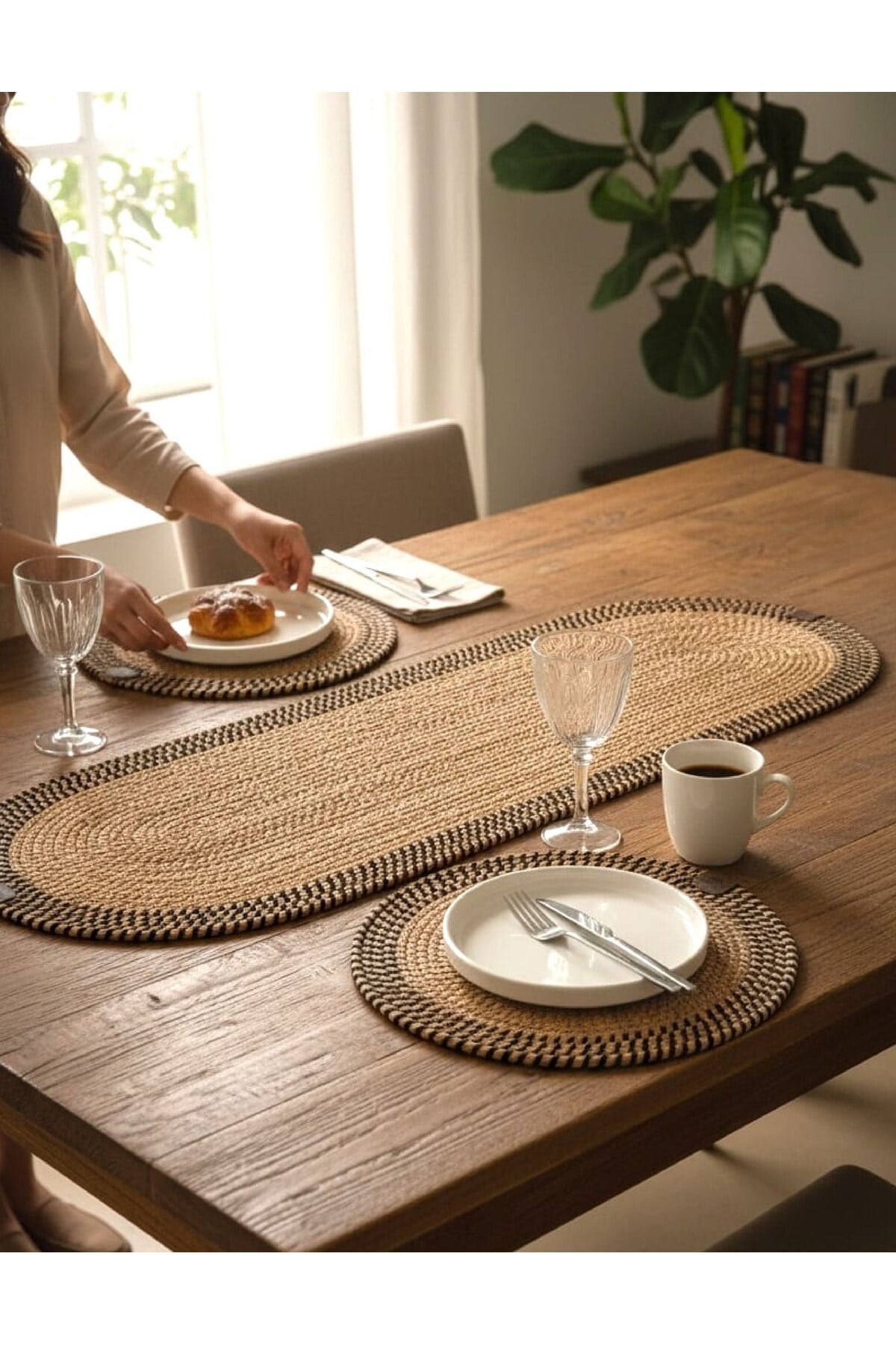 Leke Tutmaz Örgü Sofra Seti 2 Supla 33 cm ve 1 Runner 35x100 cm Takım Modern Amerikan Servis