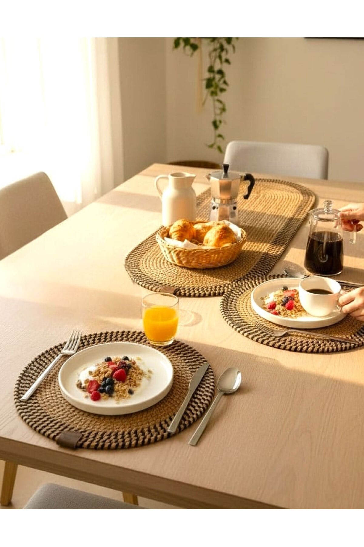 Leke Tutmaz Örgü Sofra Seti 2 Supla 33 cm ve 1 Runner 35x100 cm Takım Modern Amerikan Servis