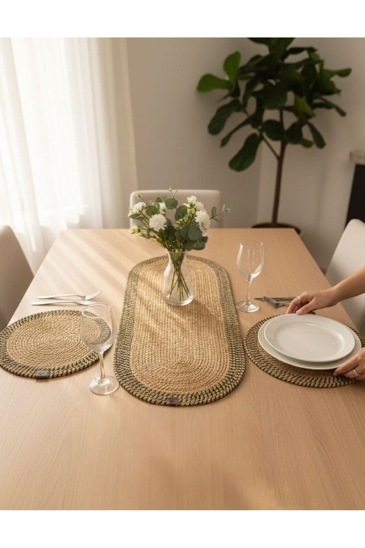 Leke Tutmaz Örgü Sofra Seti 2 Supla 33 cm ve 1 Runner 35x100 cm Takım Modern Amerikan Servis
