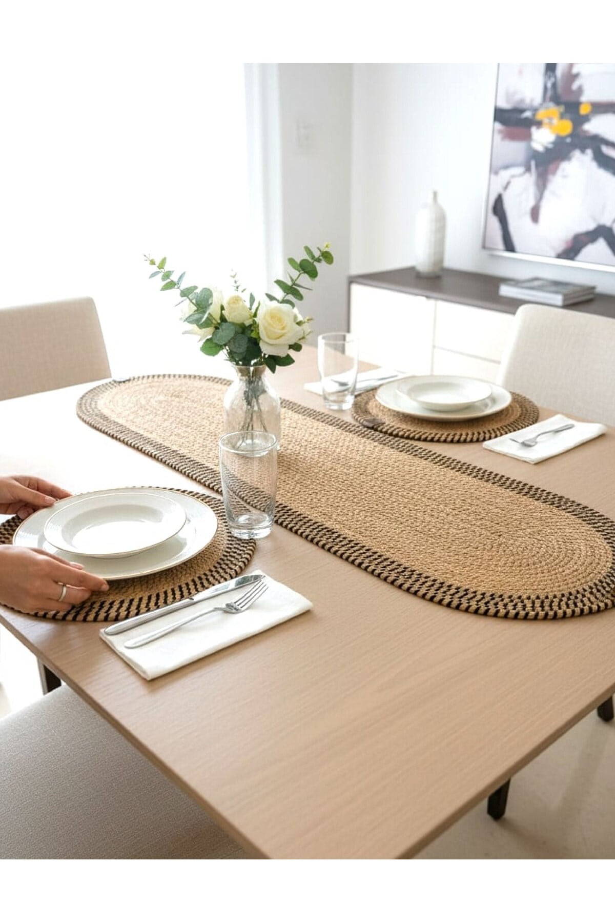 Leke Tutmaz Örgü Sofra Seti 2 Supla 33 cm ve 1 Runner 35x100 cm Takım Modern Amerikan Servis