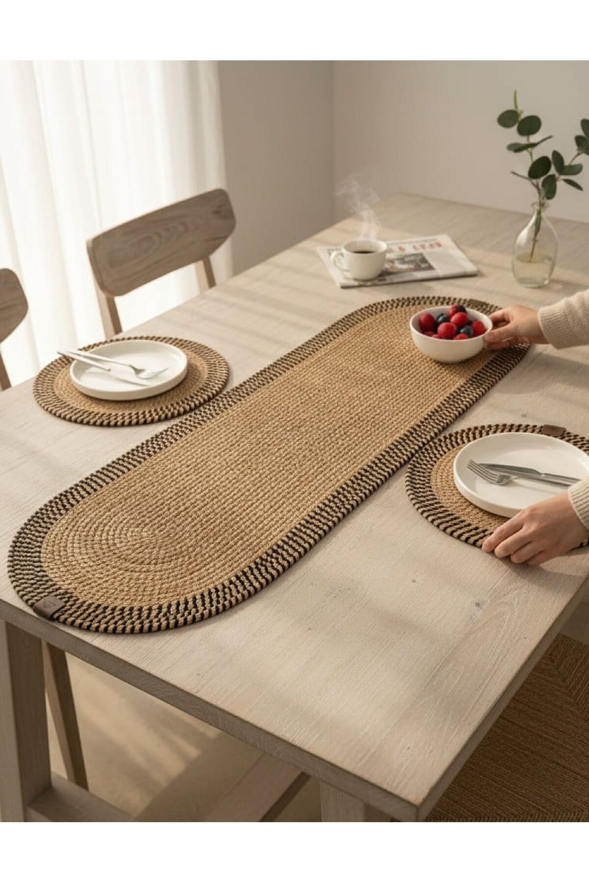 Leke Tutmaz Örgü Sofra Seti 2 Supla 33 cm ve 1 Runner 35x100 cm Takım Modern Amerikan Servis