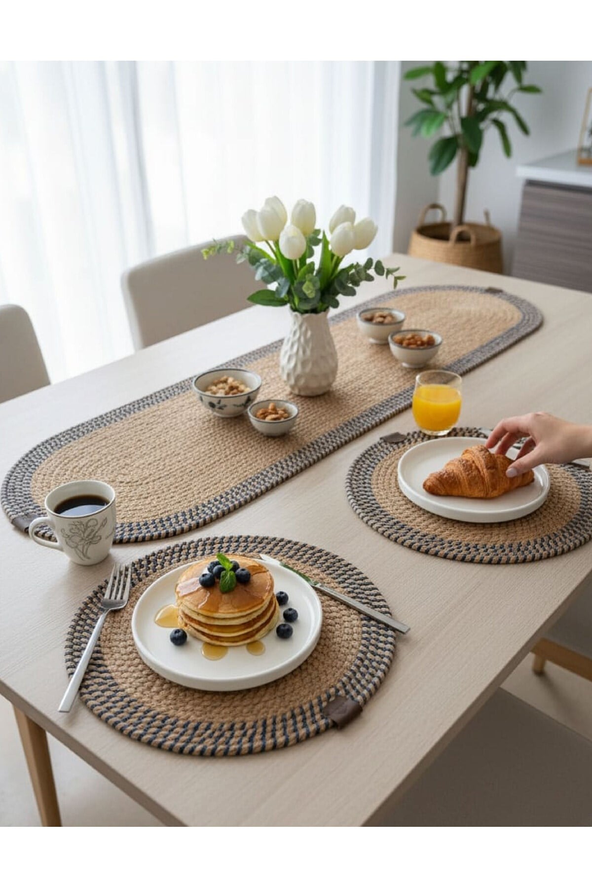 Leke Tutmaz Örgü Sofra Seti 2 Supla 33 cm ve 1 Runner 35x100 cm Takım Modern Amerikan Servis